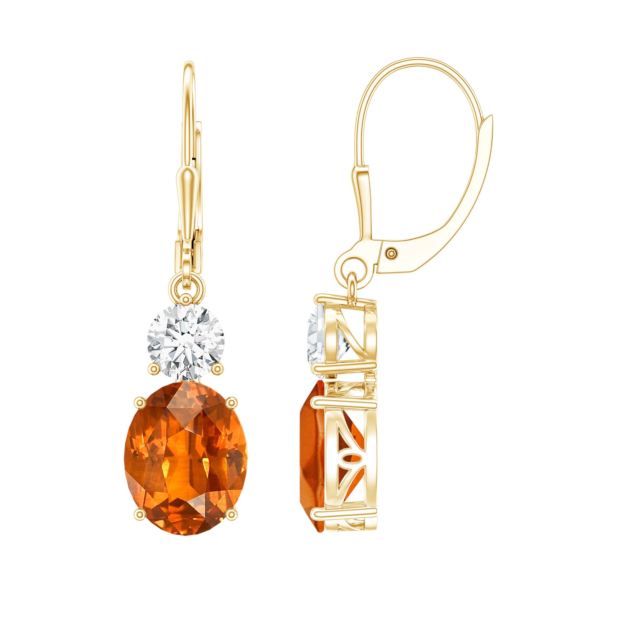 Certified Lab Grown Orange Sapphire And Moissanite Drop Dangle Earrings AAAA - Rosec Jewels