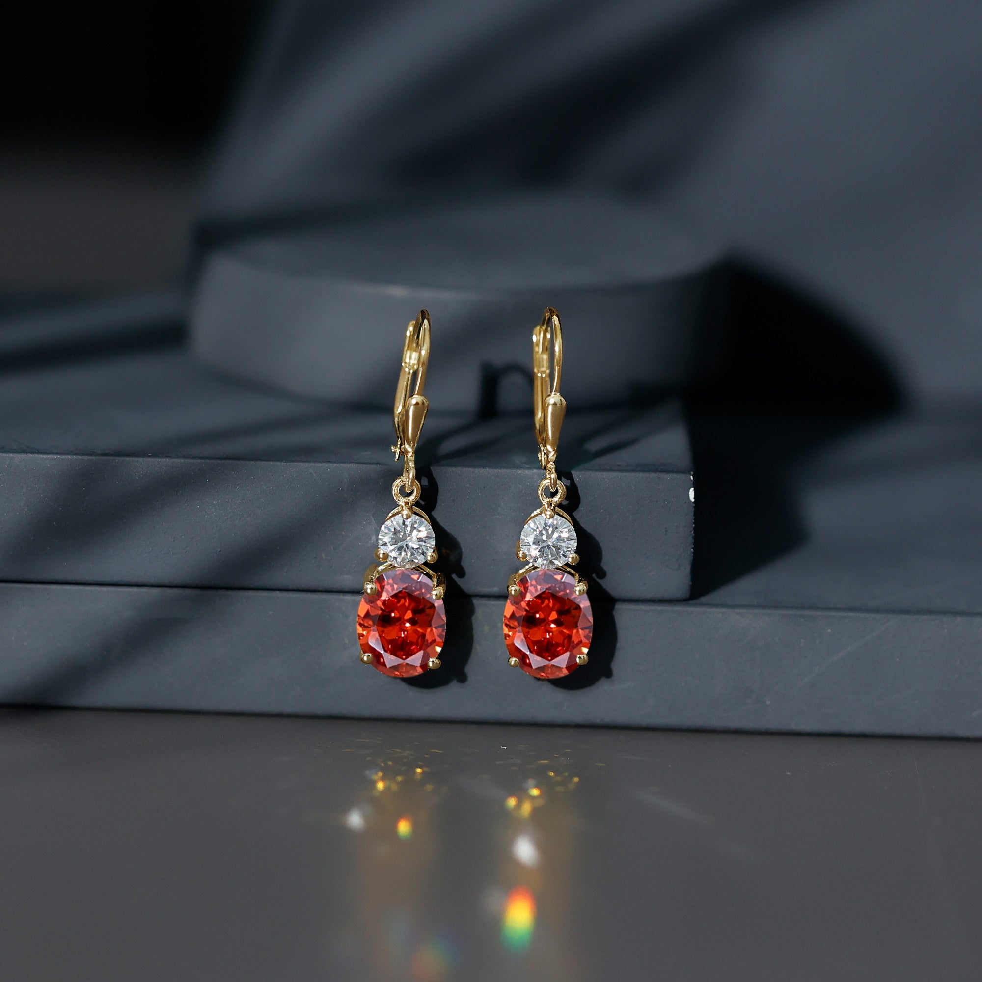 Certified Lab Grown Orange Sapphire And Moissanite Drop Dangle Earrings AAAA - Rosec Jewels