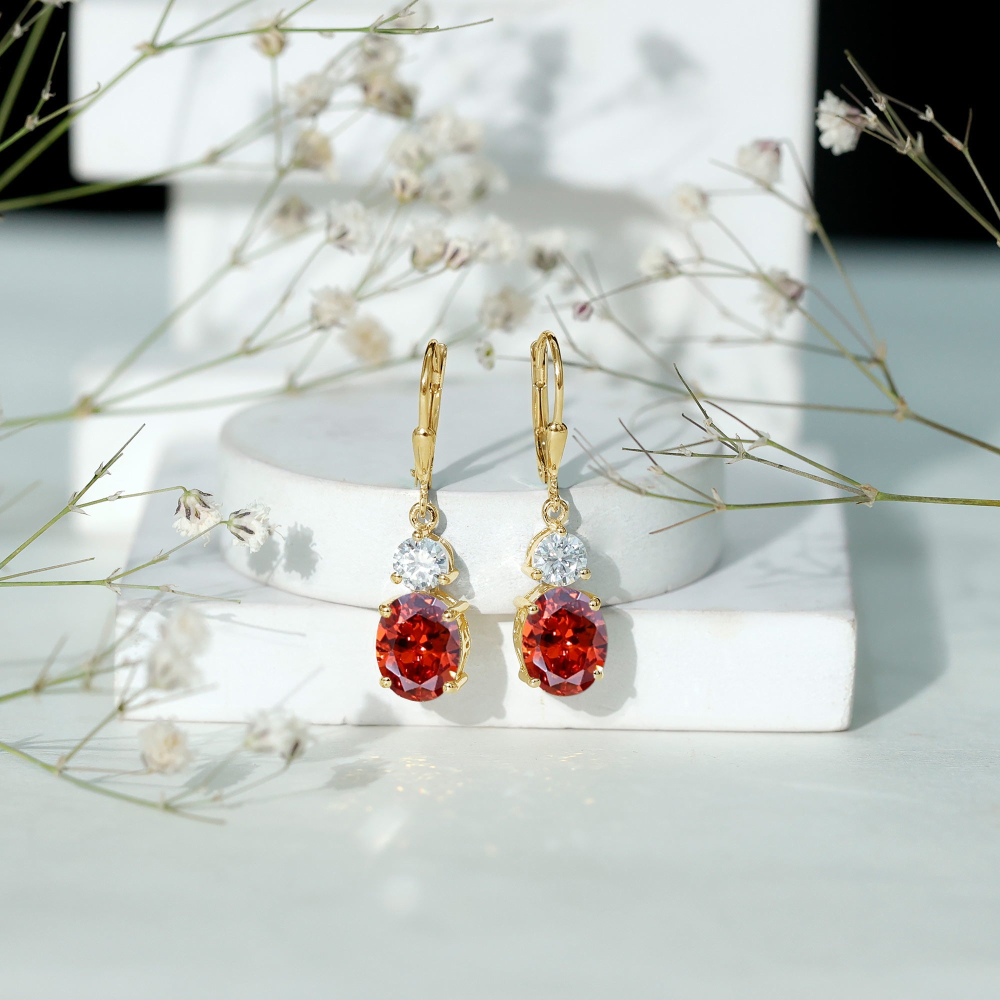 Certified Lab Grown Orange Sapphire And Moissanite Drop Dangle Earrings AAAA - Rosec Jewels
