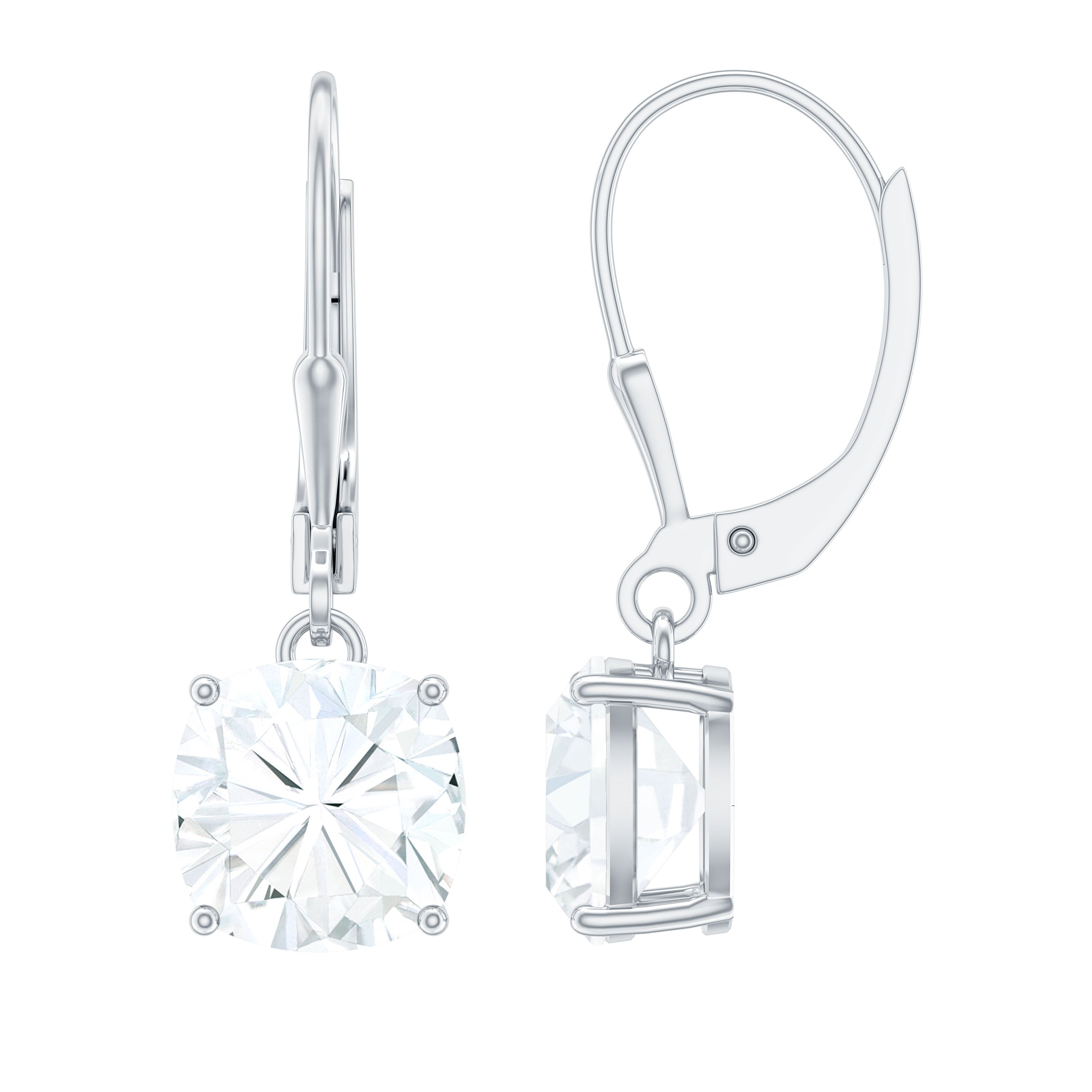 Rosec Jewels-Certified 8mm Cushion Cut Moissanite Drop Earrings in Silver