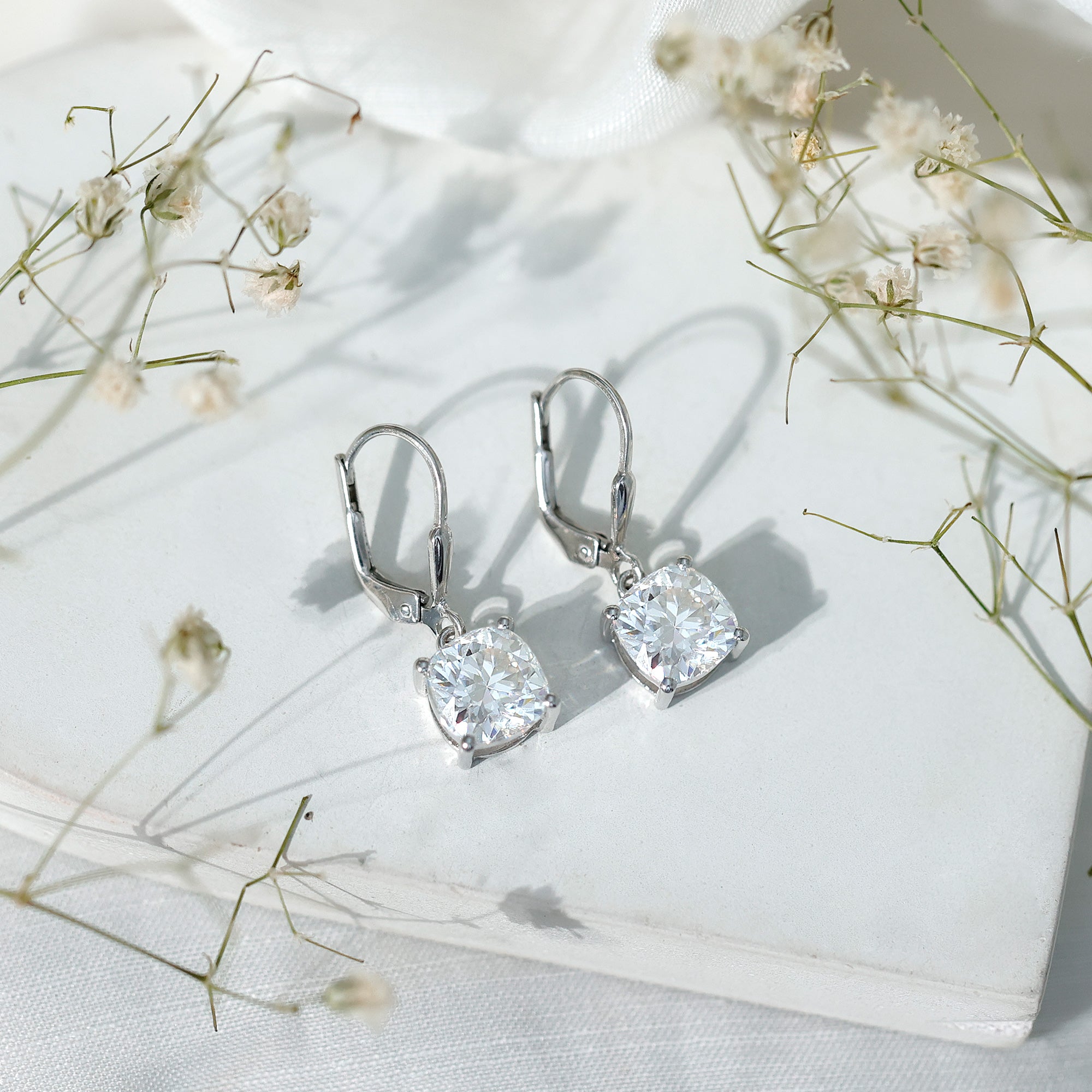 Certified 6 Carat Cushion Cut Moissanite Drop Earrings D-VS1 - Rosec Jewels