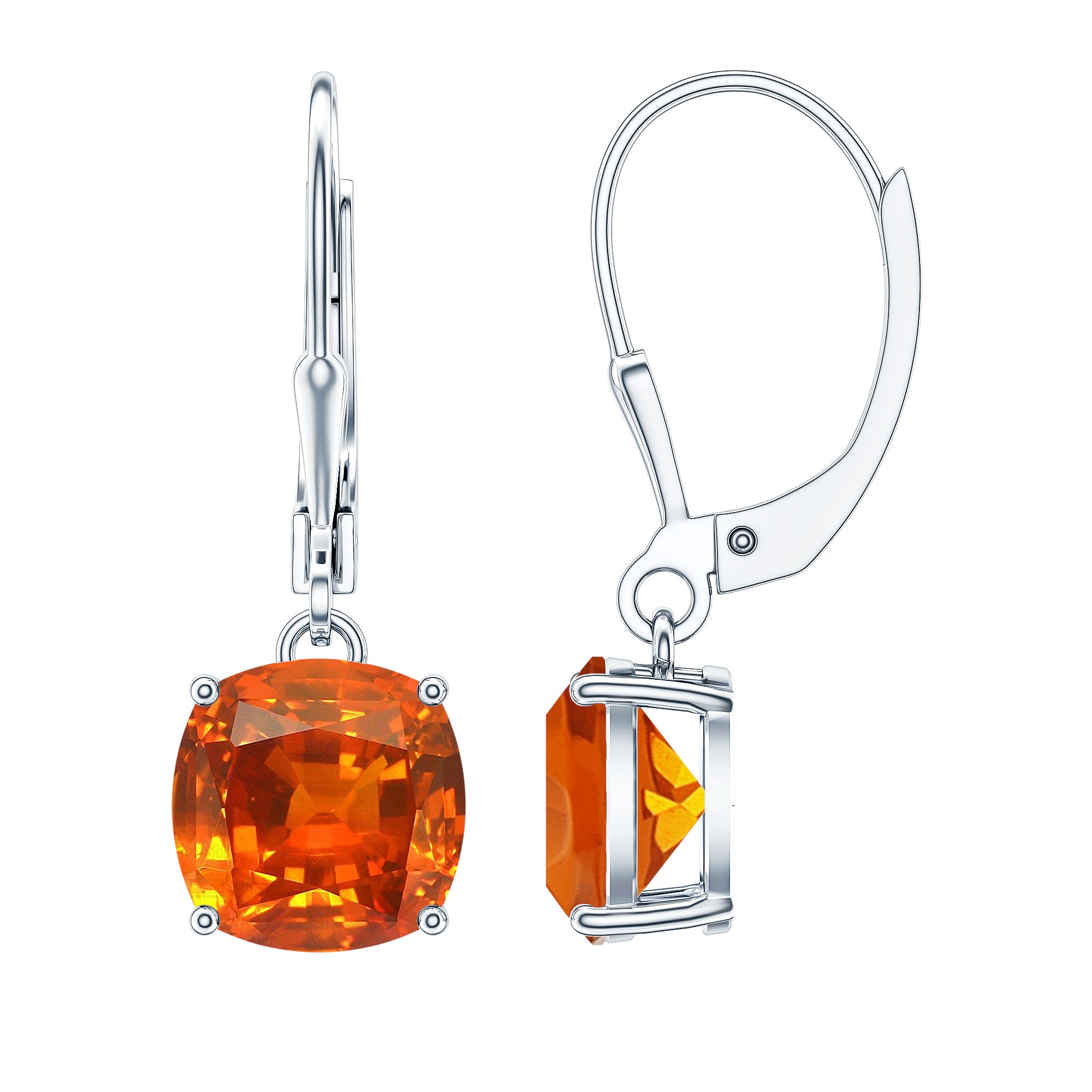 5.5 CT Cushion Cut Lab Created Orange Sapphire Drop Earrings AAAA - Rosec Jewels