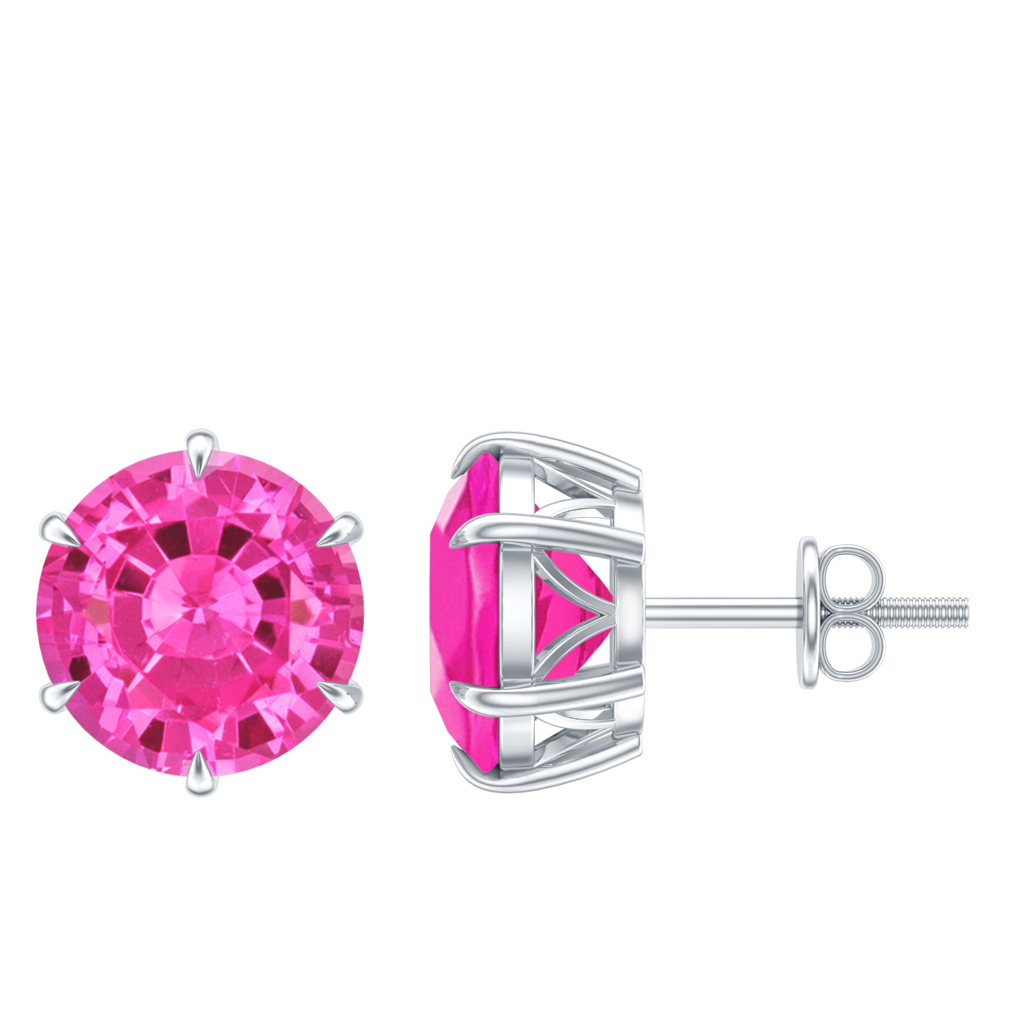 Certified 8 MM Round Lab Created Pink Sapphire Stud Earrings