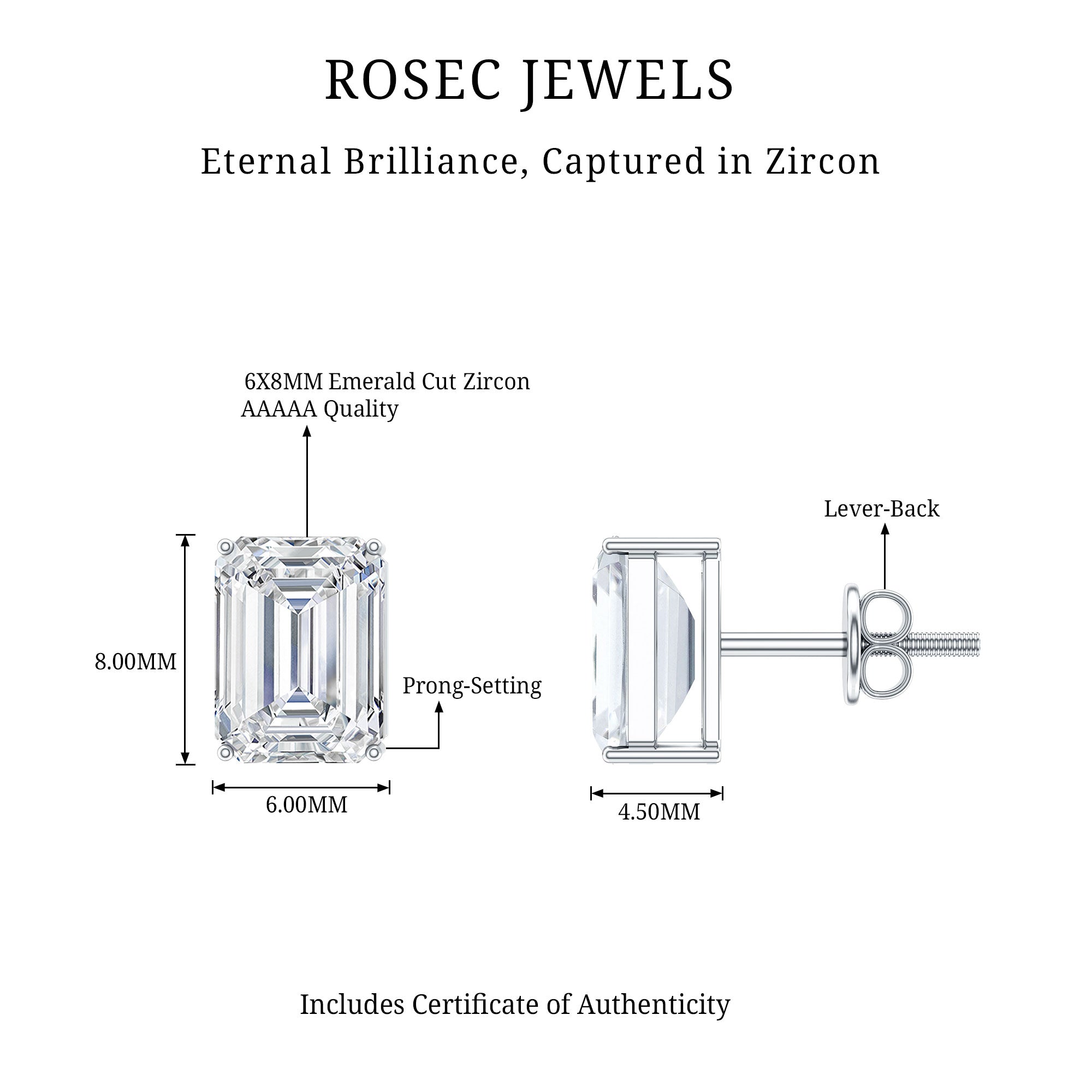 Certified 3.7 Carat Emerald Cut Cubic Zirconia Stud Earrings AAAAA 92.5 Sterling Silver - Rosec Jewels
