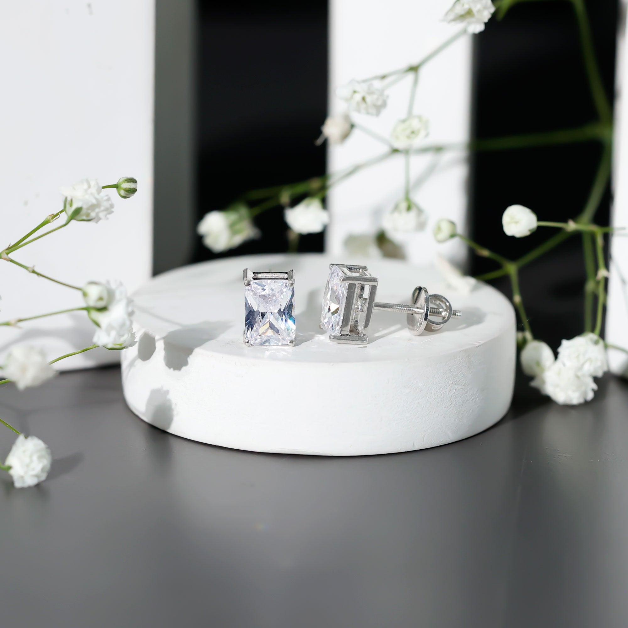 Certified 3.7 Carat Emerald Cut Cubic Zirconia Stud Earrings AAAAA 92.5 Sterling Silver - Rosec Jewels