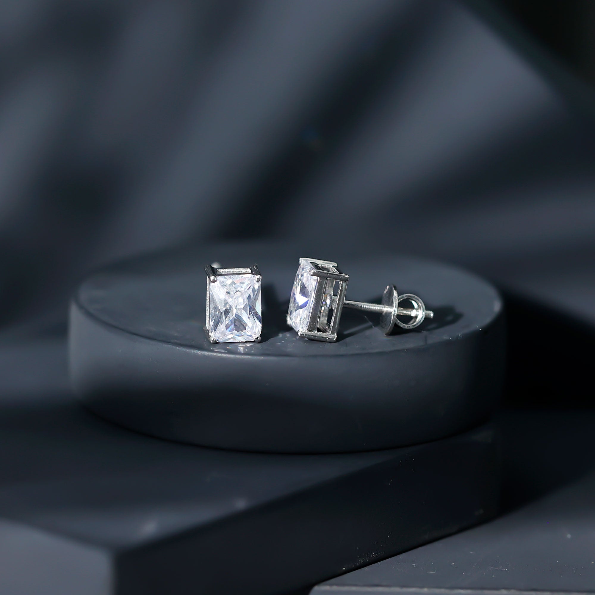 Certified 3.7 Carat Emerald Cut Cubic Zirconia Stud Earrings AAAAA 92.5 Sterling Silver - Rosec Jewels
