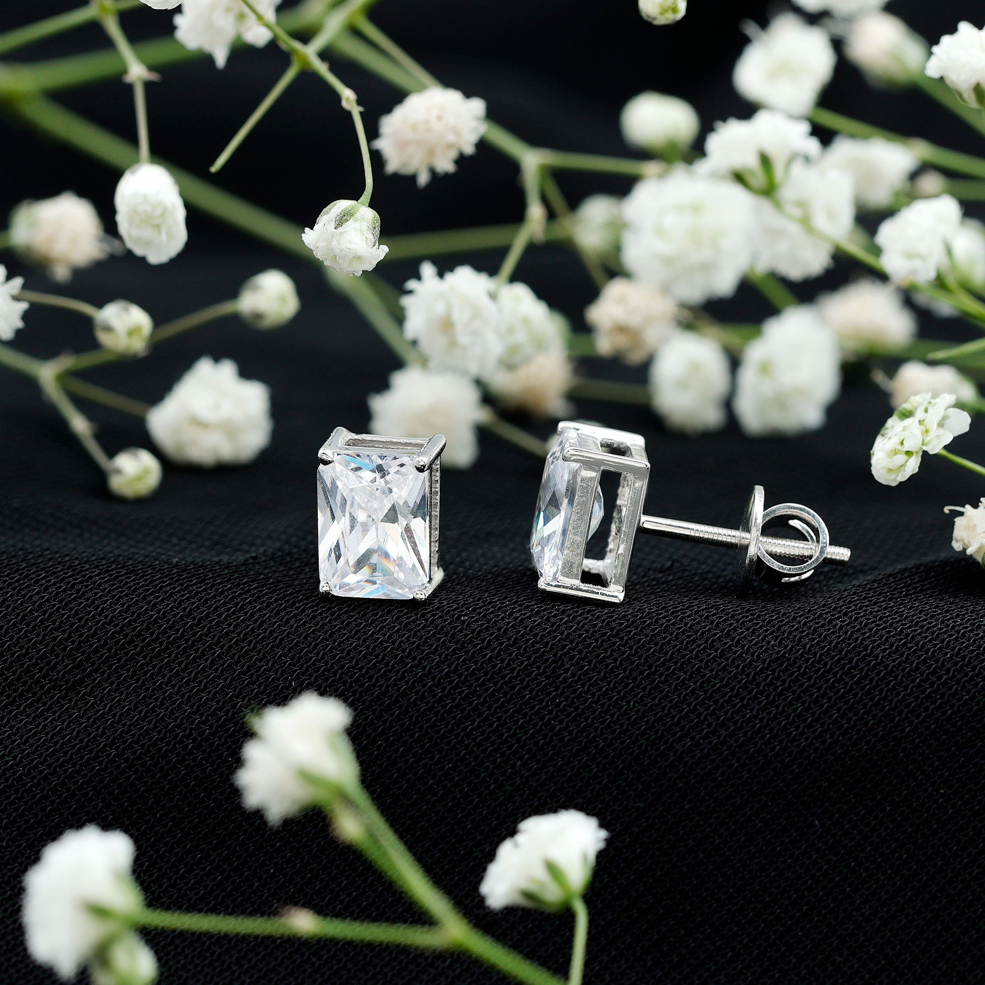 Certified 3.7 Carat Emerald Cut Cubic Zirconia Stud Earrings AAAAA 92.5 Sterling Silver - Rosec Jewels