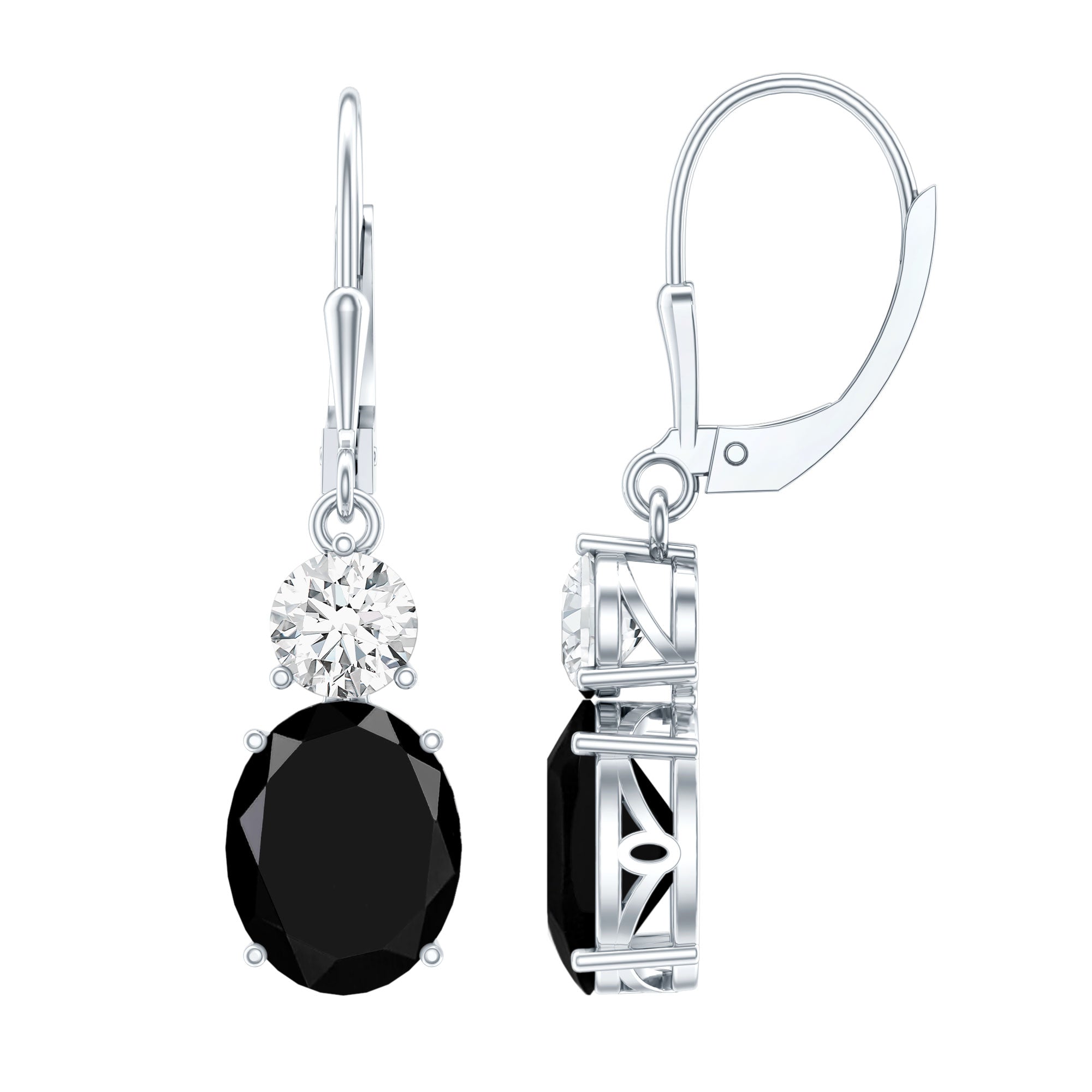 Oval Shaped Lab Created Black Diamond Drop Earrings with Moissanite AAAA ( Synthetic ) - Rosec Jewels