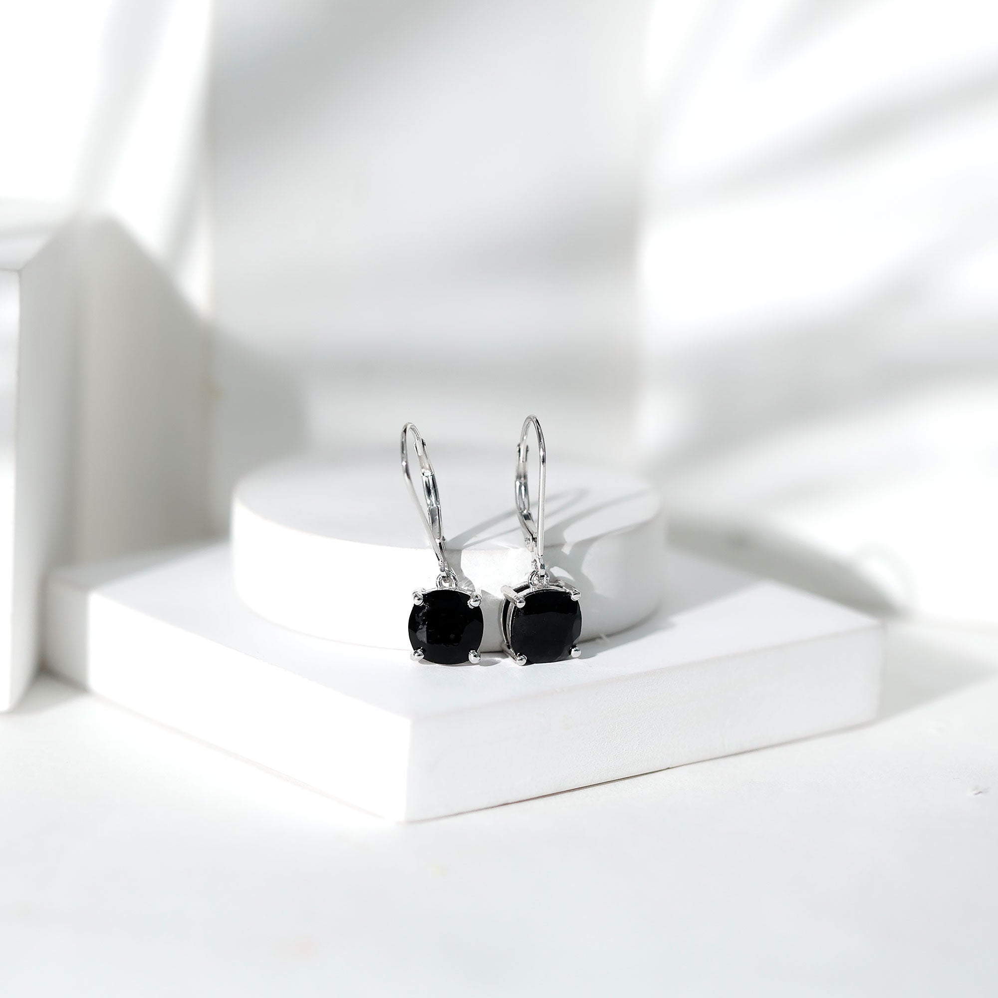 Lab Created Black Diamond Drop Earrings with Lever Back AAAA ( Synthetic ) - Rosec Jewels