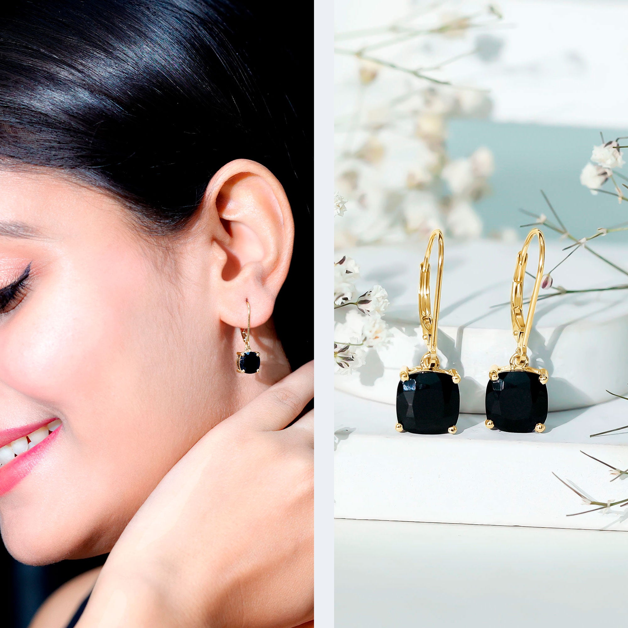 Lab Created Black Diamond Drop Earrings with Lever Back AAAA ( Synthetic ) - Rosec Jewels