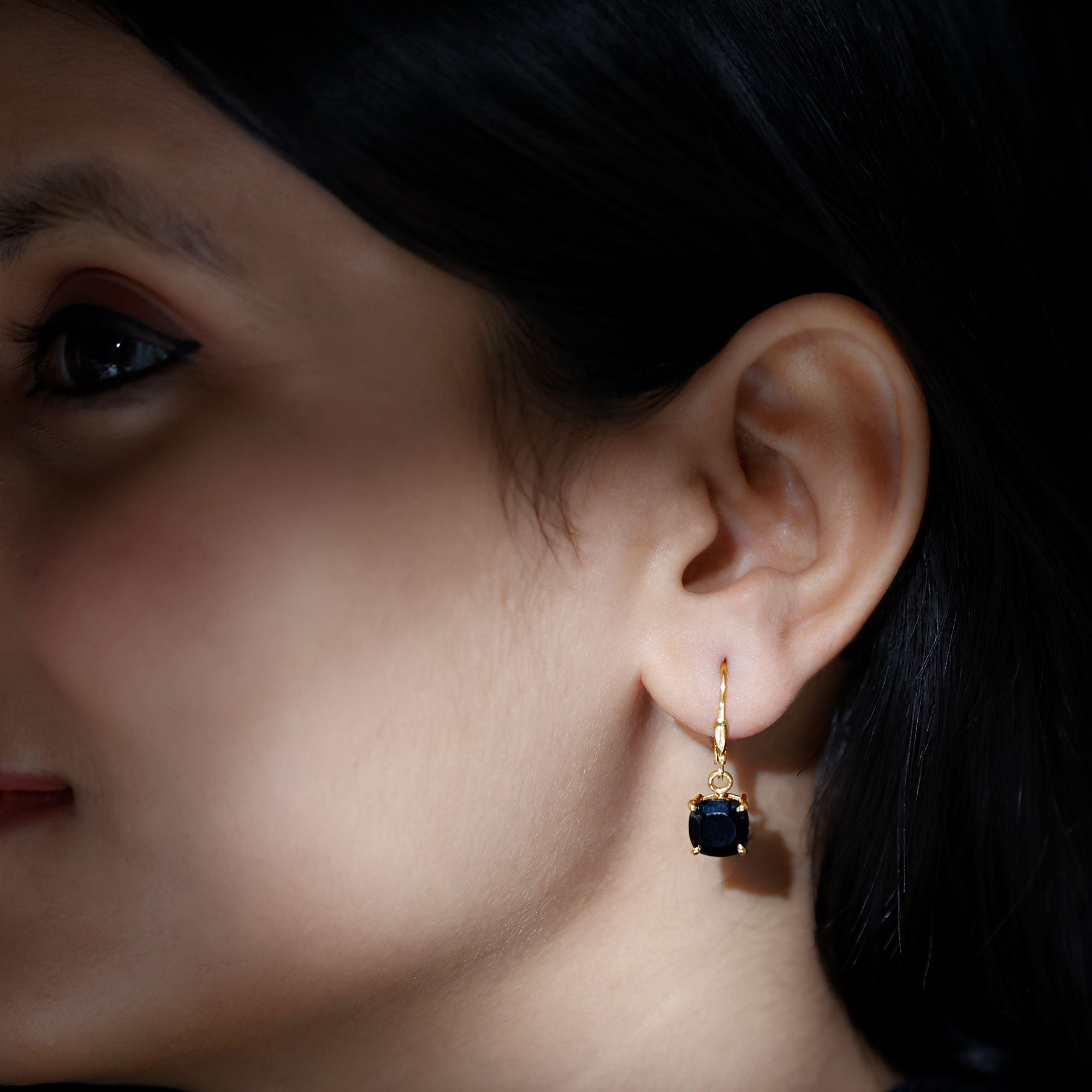 Lab Created Black Diamond Drop Earrings with Lever Back AAAA ( Synthetic ) - Rosec Jewels