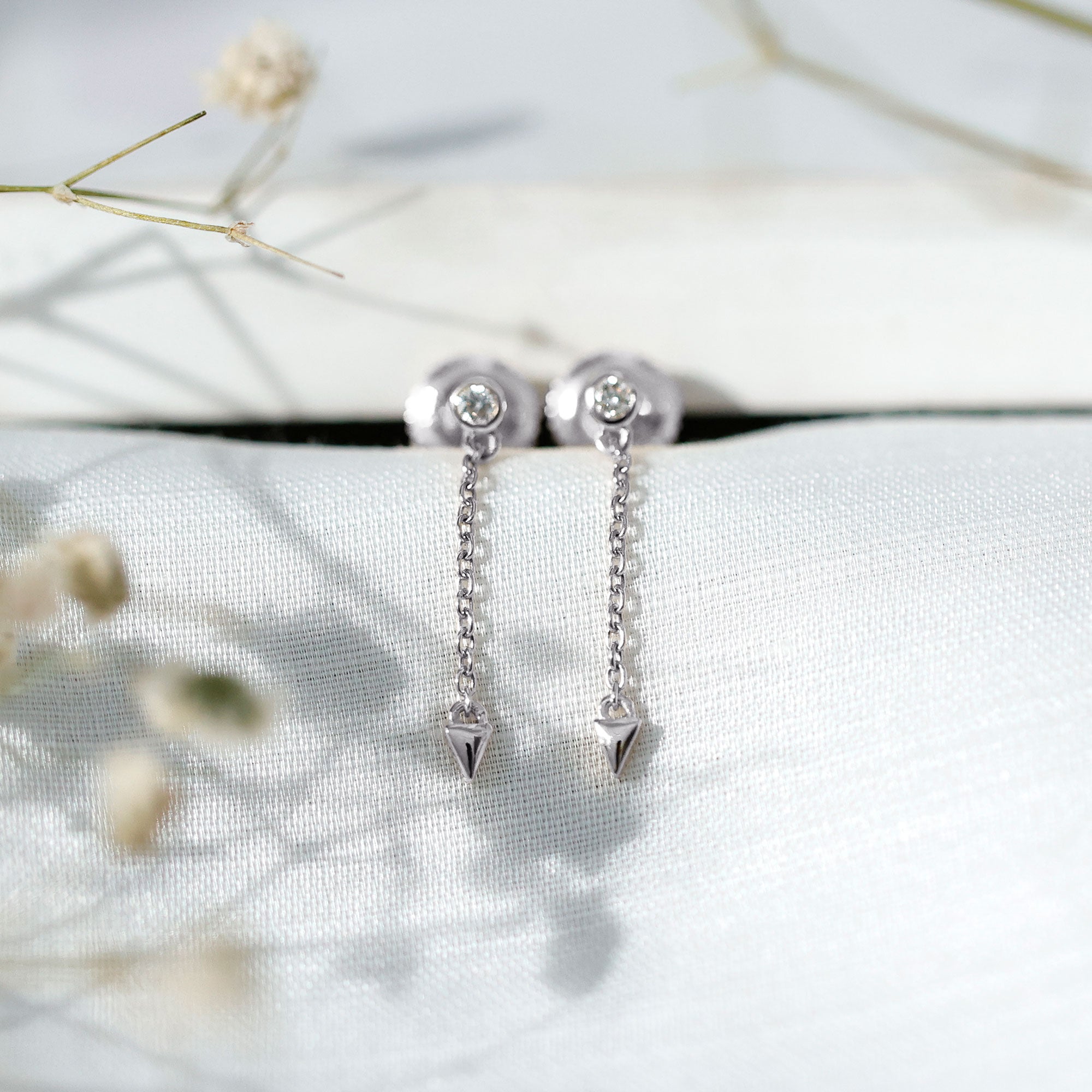 Certified Bezel Set Lab Grown Diamond Long Chain Earrings Lab - ( EF-VS ) - Rosec Jewels