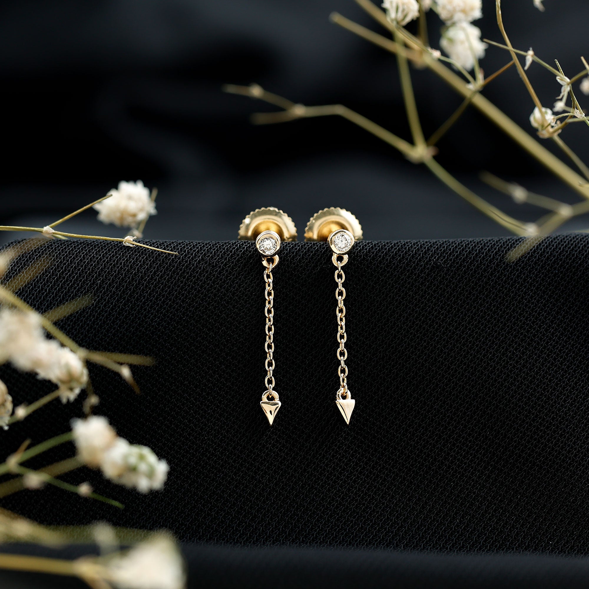 Certified Bezel Set Lab Grown Diamond Long Chain Earrings Lab - ( EF-VS ) - Rosec Jewels