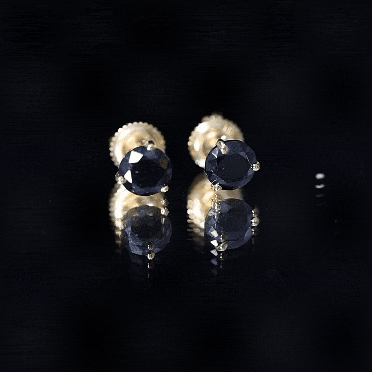 Lab Created Black Diamond Solitaire Stud Earrings with Screw Back AAAA ( Synthetic ) 18K White Gold - Rosec Jewels