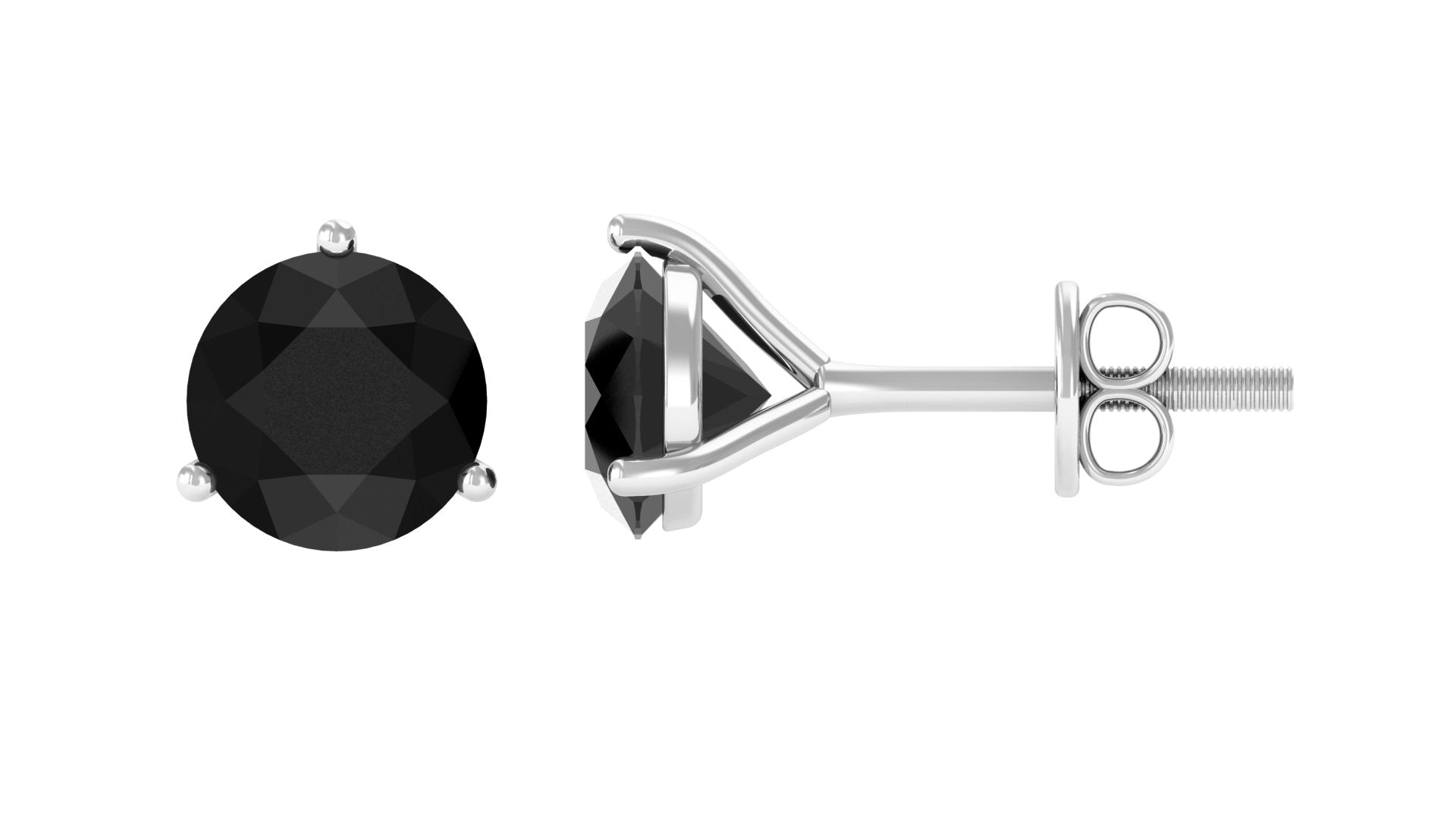 Lab Created Black Diamond Solitaire Stud Earrings with Screw Back AAAA ( Synthetic ) 18K White Gold - Rosec Jewels