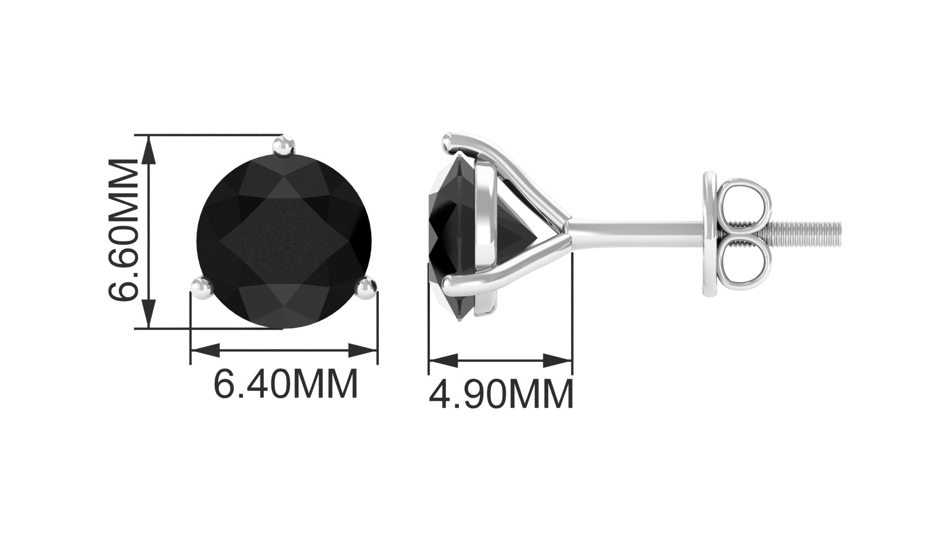 Lab Created Black Diamond Solitaire Stud Earrings with Screw Back AAAA ( Synthetic ) 18K White Gold - Rosec Jewels