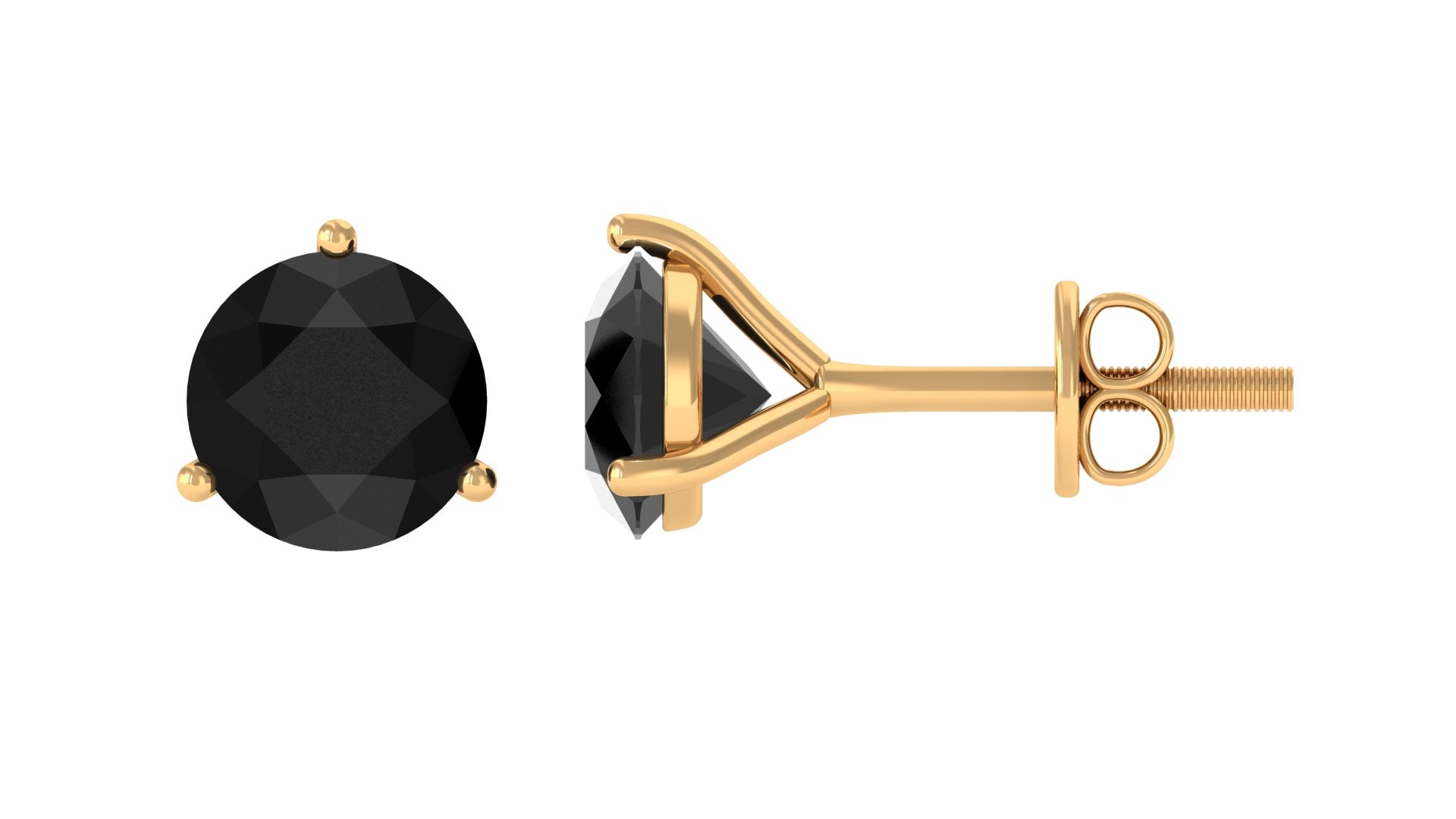 Lab Created Black Diamond Solitaire Stud Earrings with Screw Back AAAA ( Synthetic ) 18K Yellow Gold - Rosec Jewels