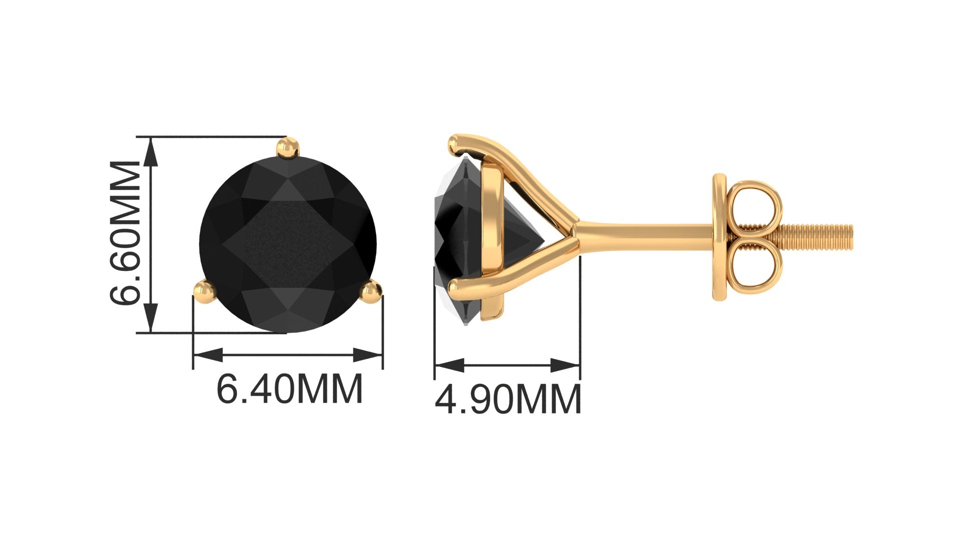 Lab Created Black Diamond Solitaire Stud Earrings with Screw Back AAAA ( Synthetic ) 18K Yellow Gold - Rosec Jewels