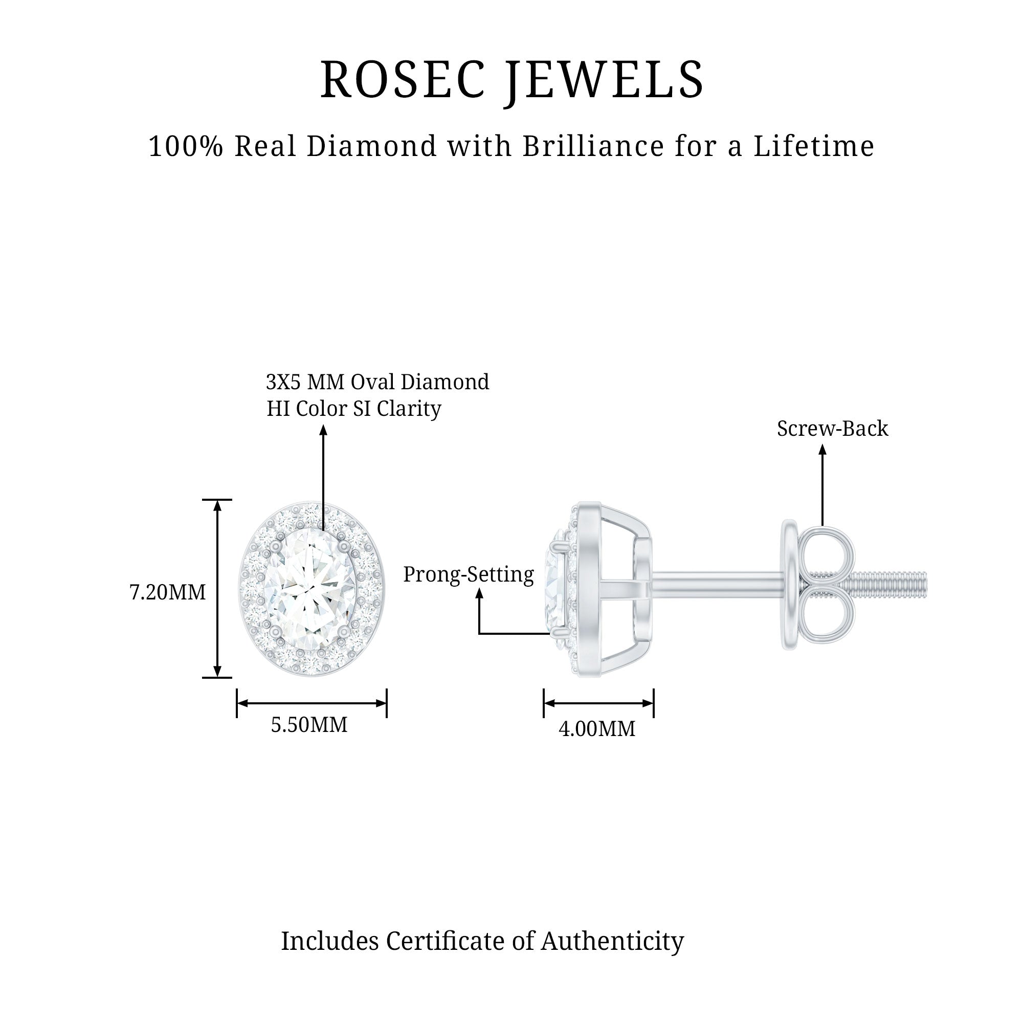 Rosec Jewels-0.50 CT Oval Shape Diamond Halo Stud Earrings