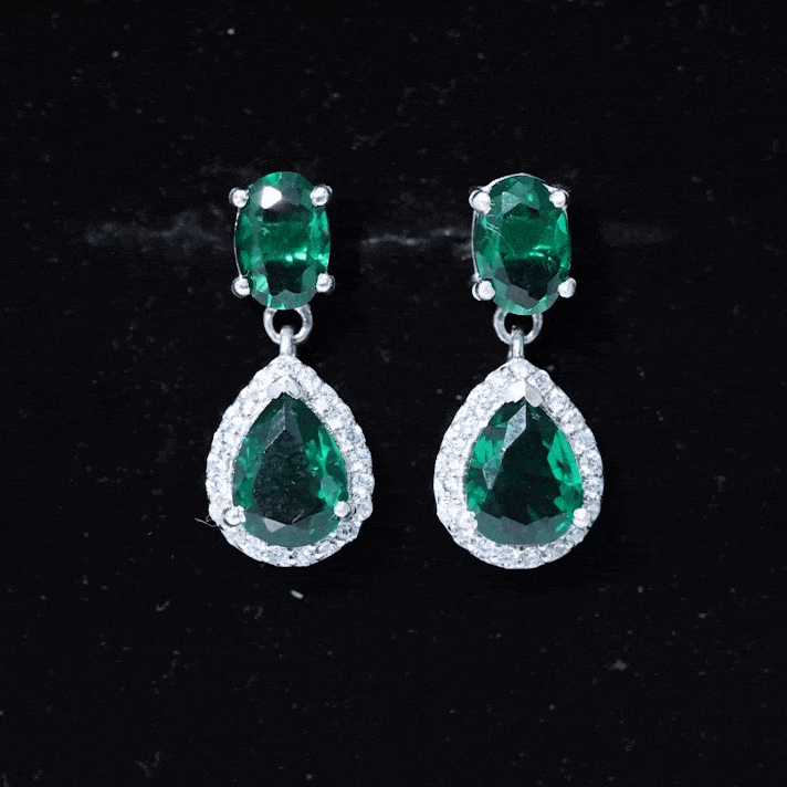 Lab Created Emerald Classic Dangle Earrings with Moissanite AAAA - Rosec Jewels