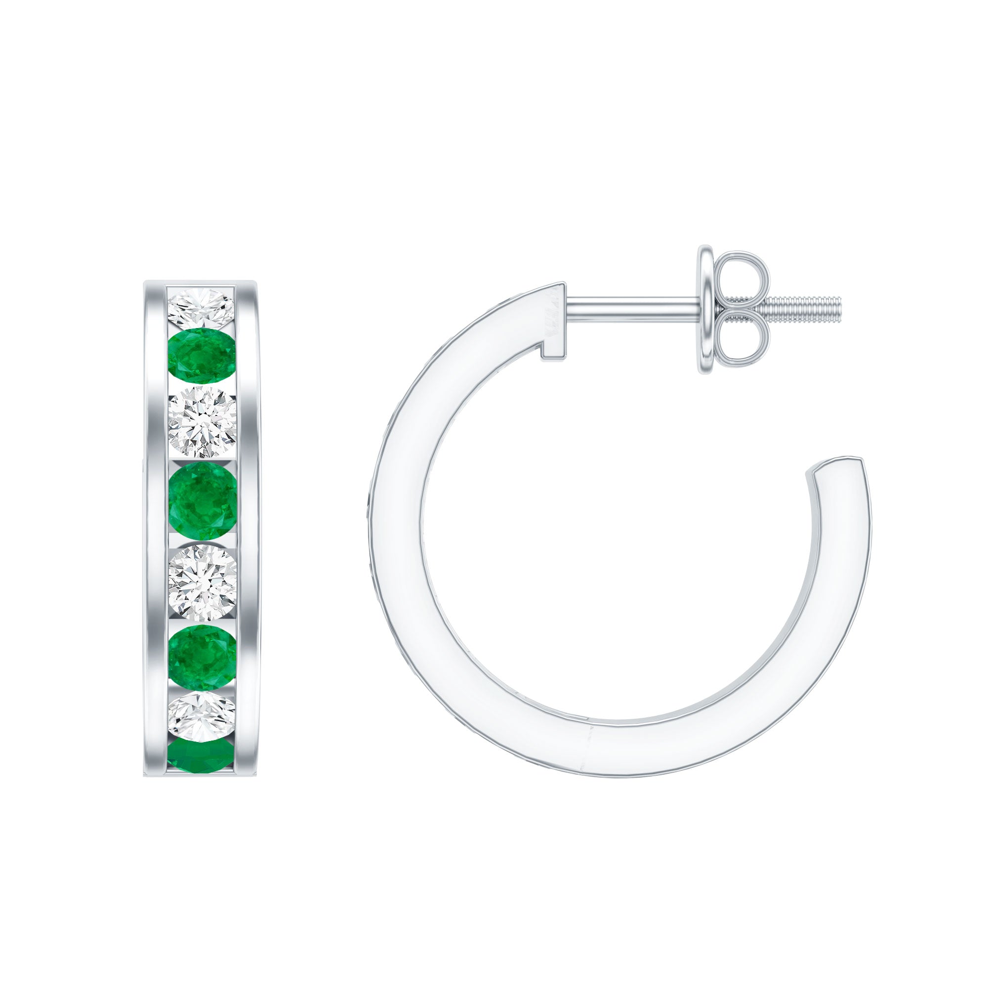 Certified Emerald and Lab Diamond Hoop Earrings AAA - Rosec Jewels