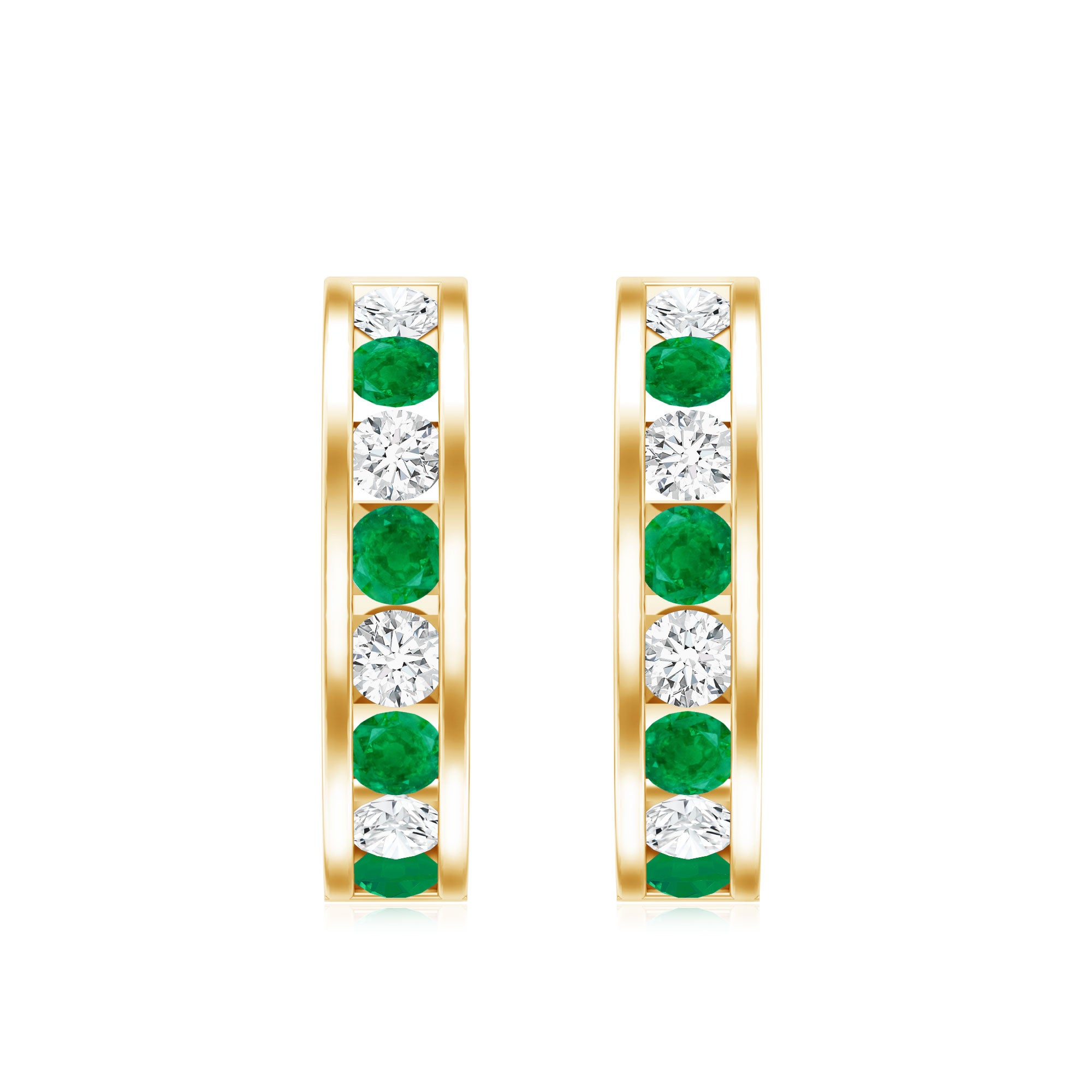 Certified Emerald and Lab Diamond Hoop Earrings AAA - Rosec Jewels