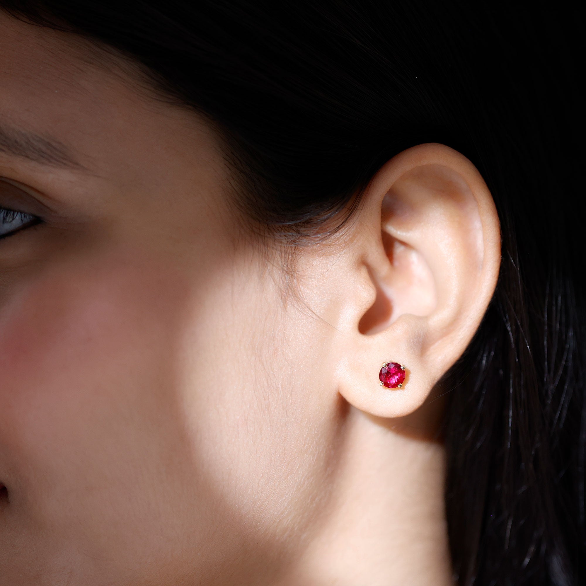 Round Lab Created Ruby Solitaire Stud Earrings AAAA - Rosec Jewels