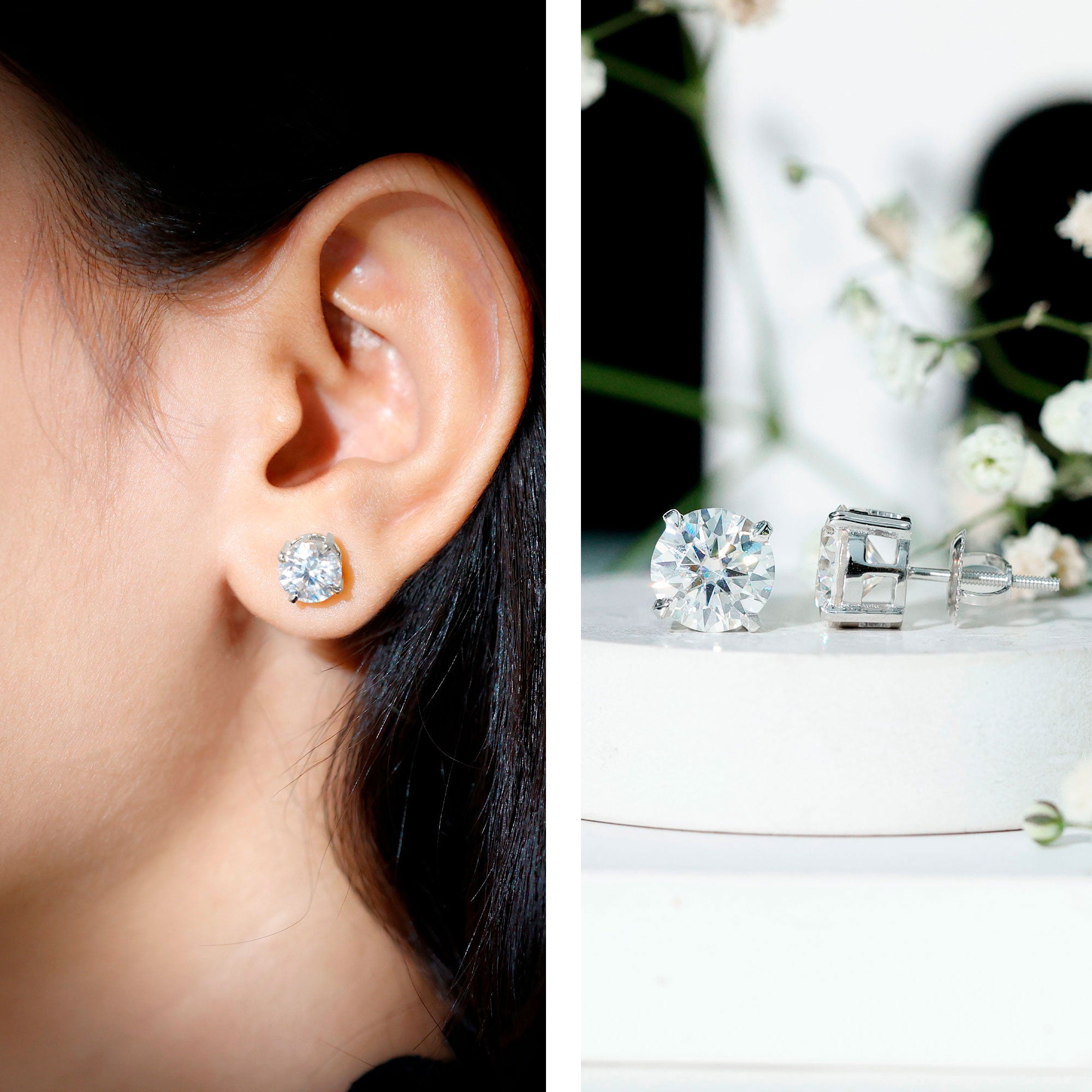 Certified 4 Carat Moissanite Stud Earrings in Silver D-VS1 92.5 Sterling Silver - Rosec Jewels