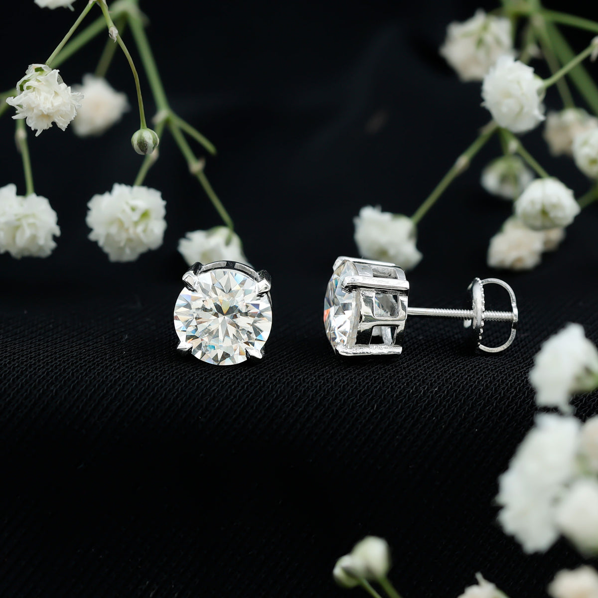 Certified 4 Carat Moissanite Stud Earrings in Silver D-VS1 92.5 Sterling Silver - Rosec Jewels