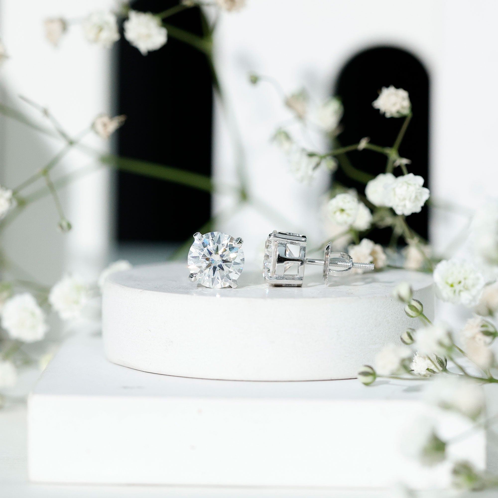 Certified 4 Carat Moissanite Stud Earrings in Silver D-VS1 92.5 Sterling Silver - Rosec Jewels