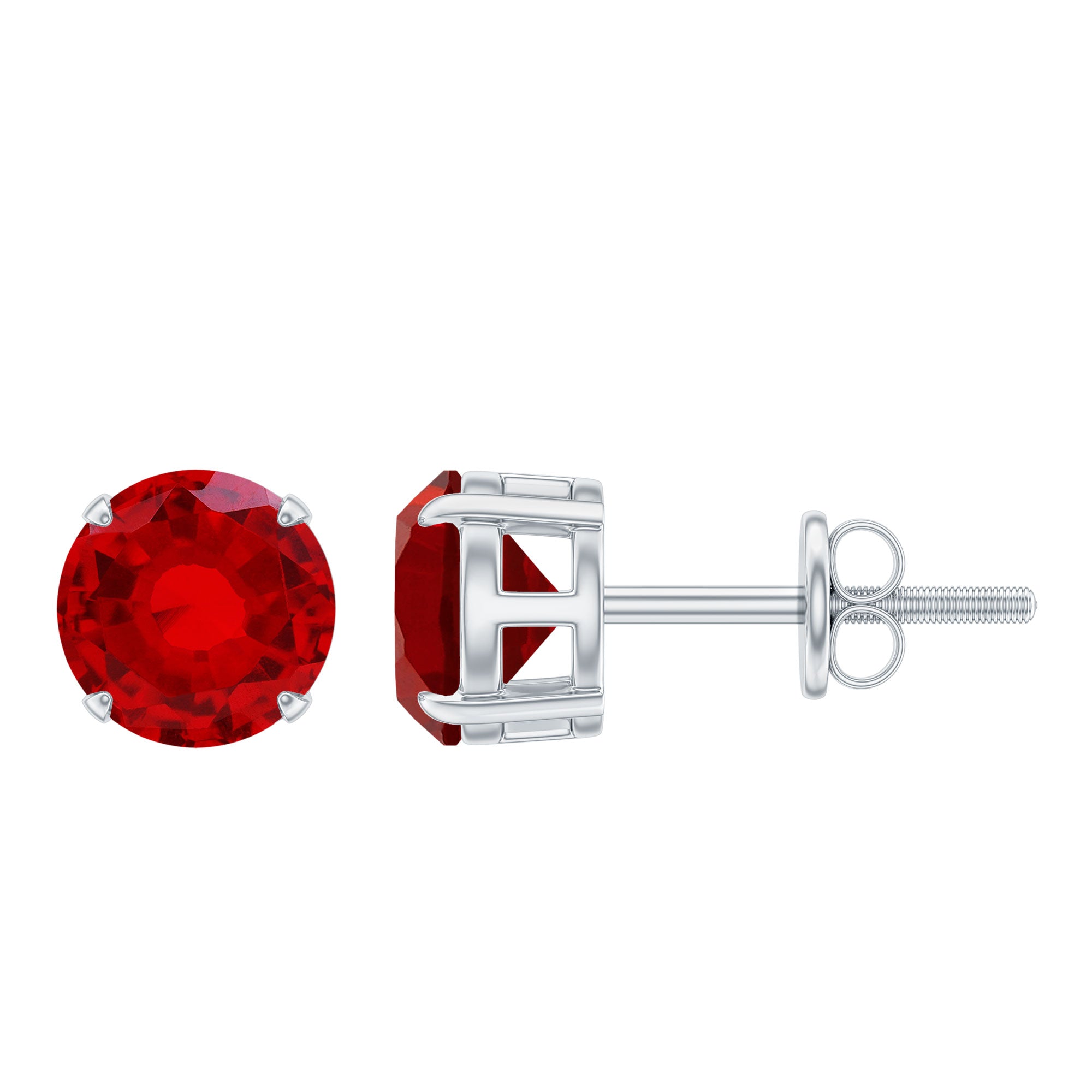 6 MM Round Cut Solitaire Lab Created Ruby Silver Stud Earring for women