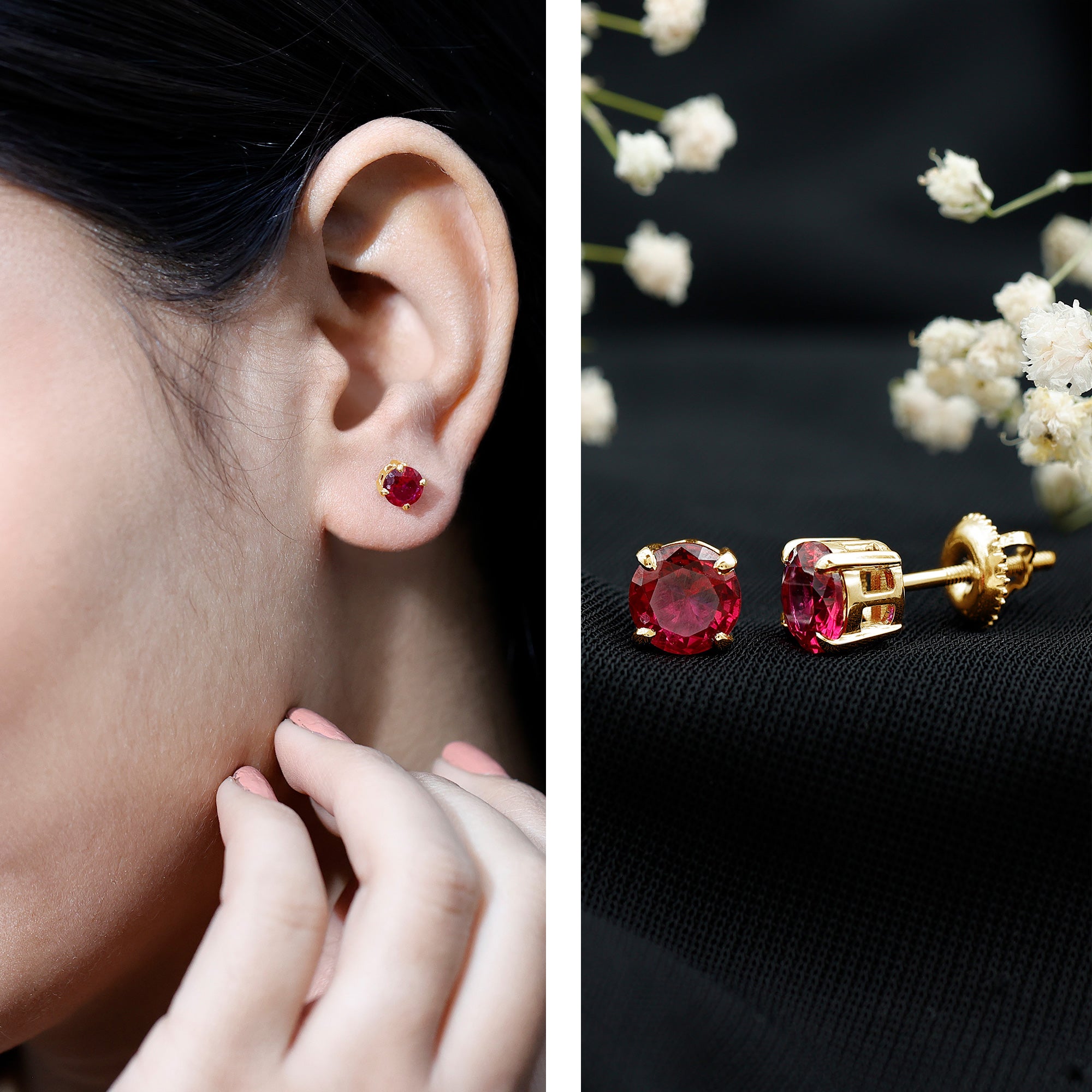 6 MM Round Cut Solitaire Lab Created Ruby Stud Earring for women AAAA - Rosec Jewels