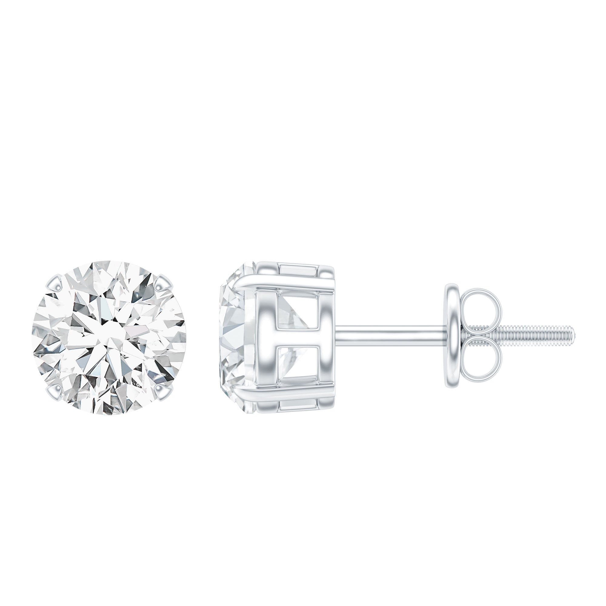 2 Carat Moissanite Solitaire Stud Earrings in Silver D-VS1 92.5 Sterling Silver - Rosec Jewels
