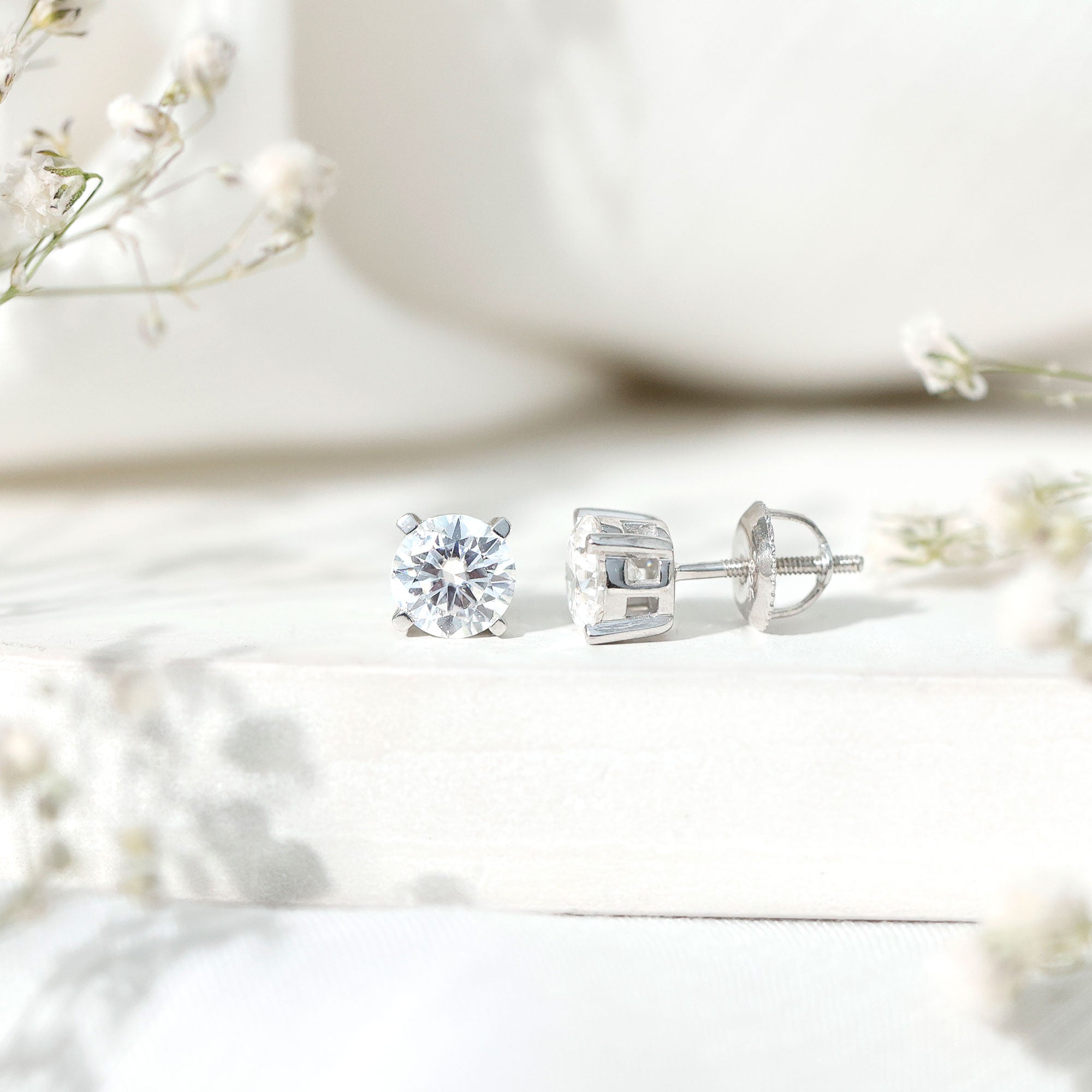 2 Carat Moissanite Solitaire Stud Earrings in Silver D-VS1 92.5 Sterling Silver - Rosec Jewels