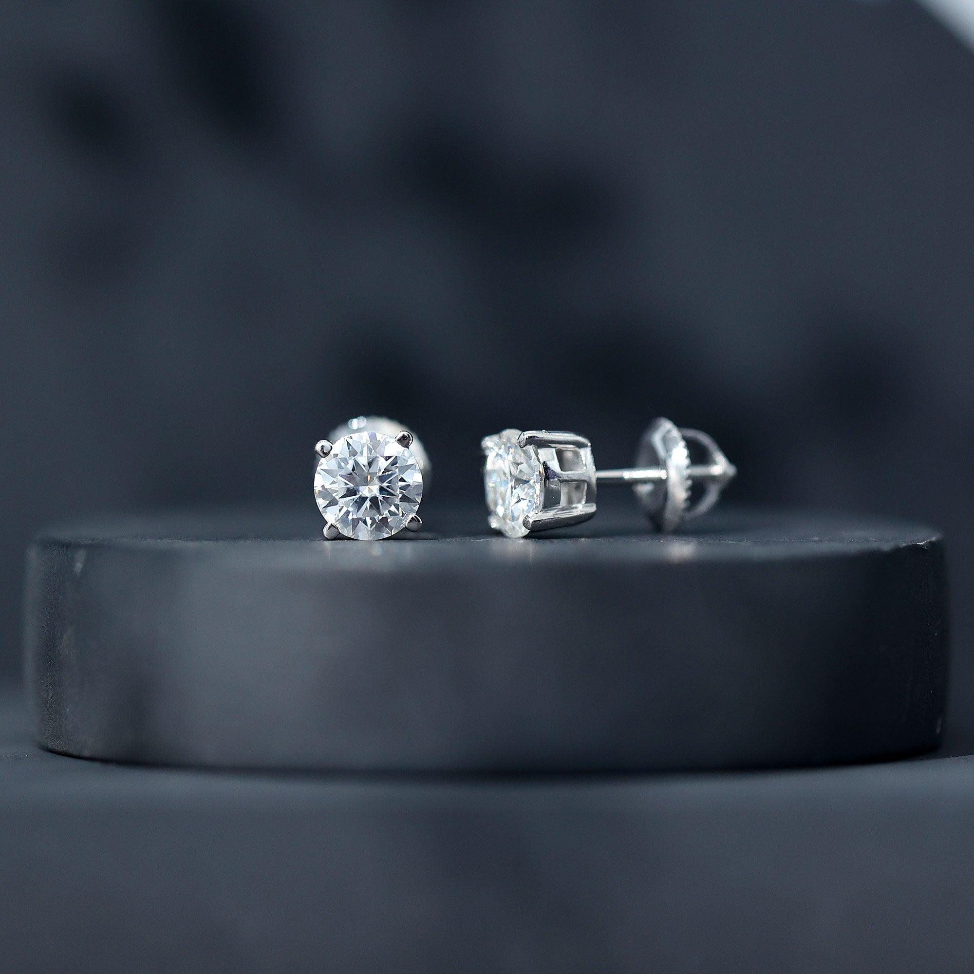 2 Carat Moissanite Solitaire Stud Earrings in Silver D-VS1 92.5 Sterling Silver - Rosec Jewels
