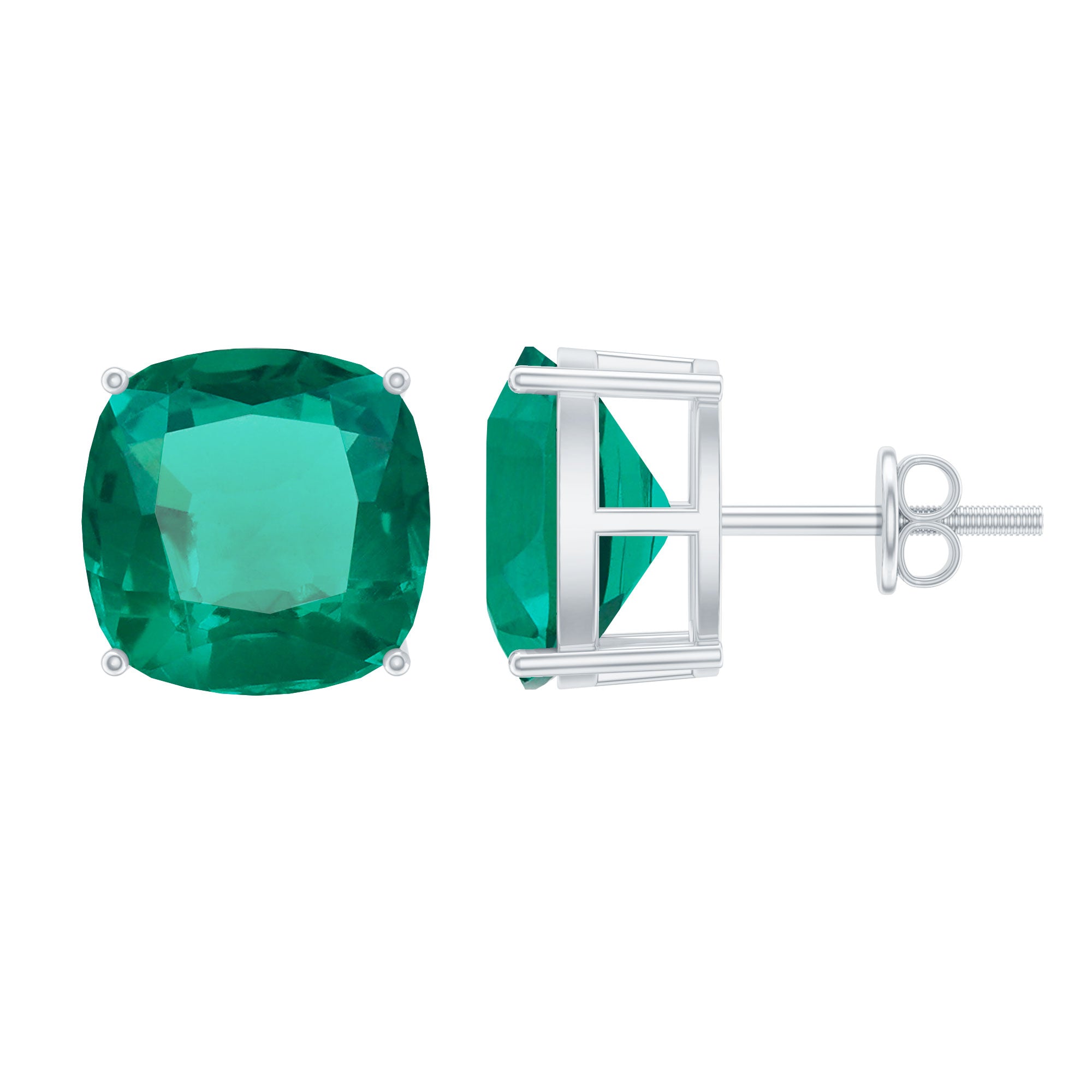 10 MM Cushion Cut Created Emerald Solitaire Stud Earrings