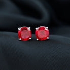 8 MM Cushion Cut Created Ruby Solitaire Stud Earrings in Silver Lab Created Ruby - ( AAAA ) - Quality 92.5 Sterling Silver - Rosec Jewels