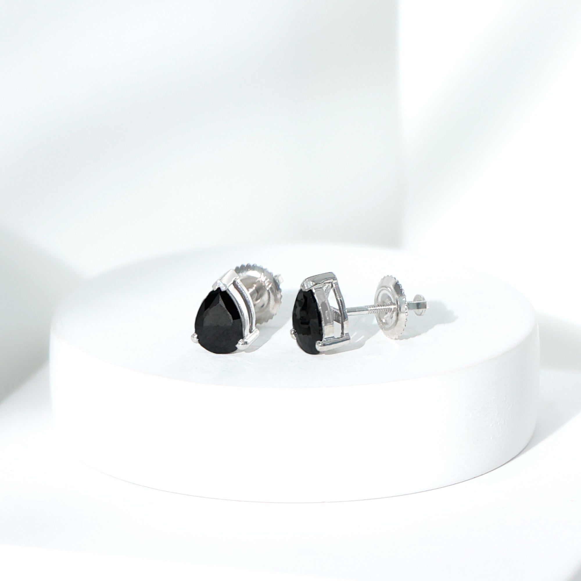 Certified Real Pear Shaped Black Spinel Earrings with Screw Back AAA - Rosec Jewels