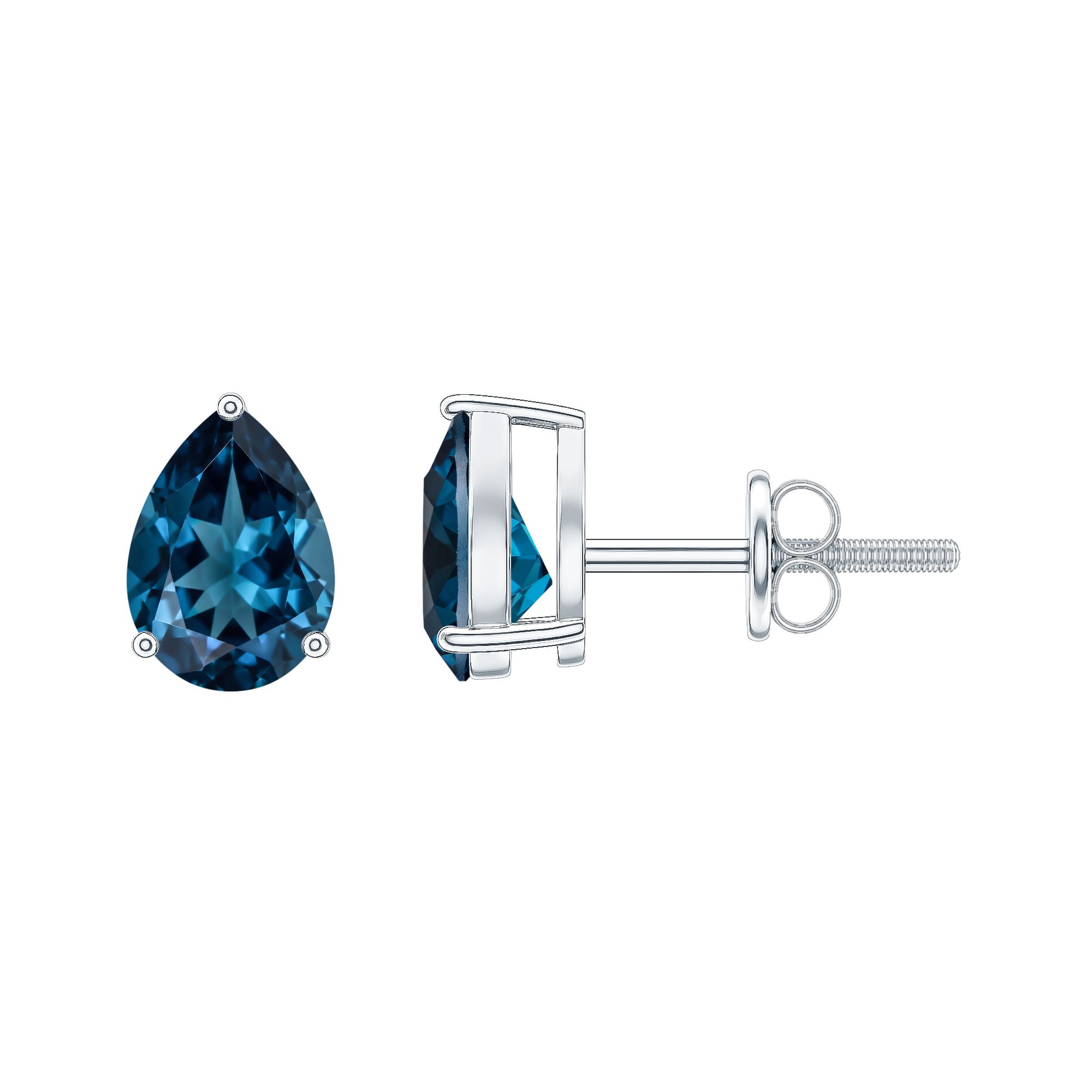 1.5 Carat Pear Shape London Blue Topaz Teardrop Stud Earrings AAA - Rosec Jewels