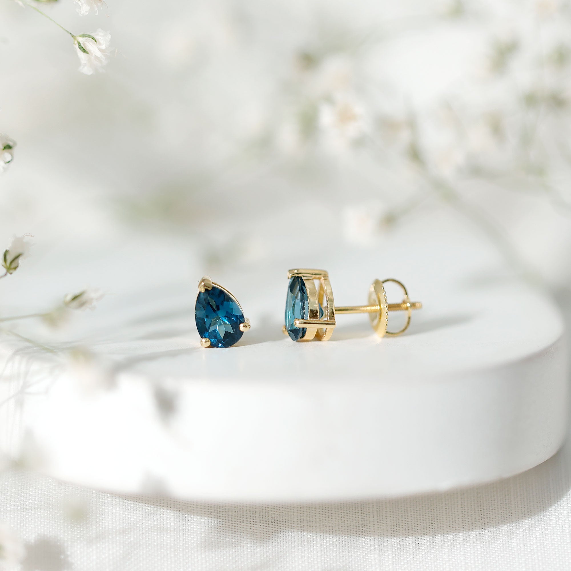 1.5 Carat Pear Shape London Blue Topaz Teardrop Stud Earrings AAA - Rosec Jewels