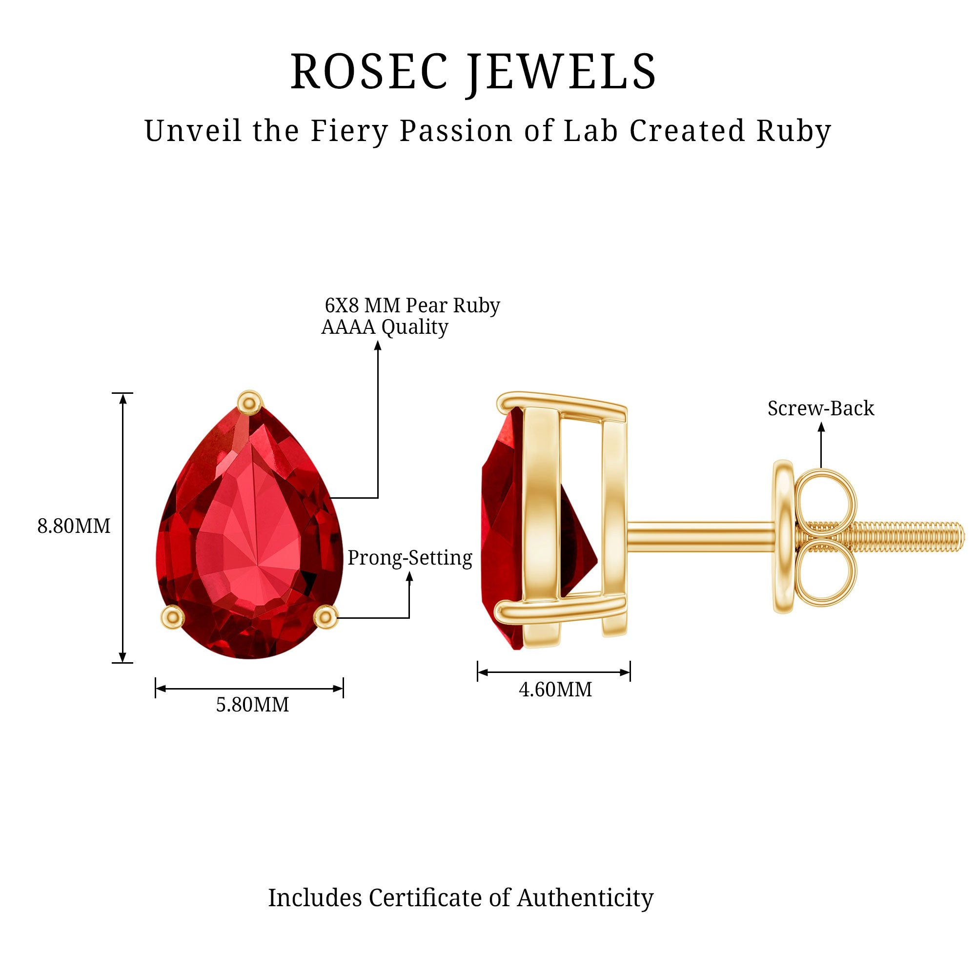 2 Carat Lab Created Ruby Teardrop Stud Earrings for Women AAAA - Rosec Jewels