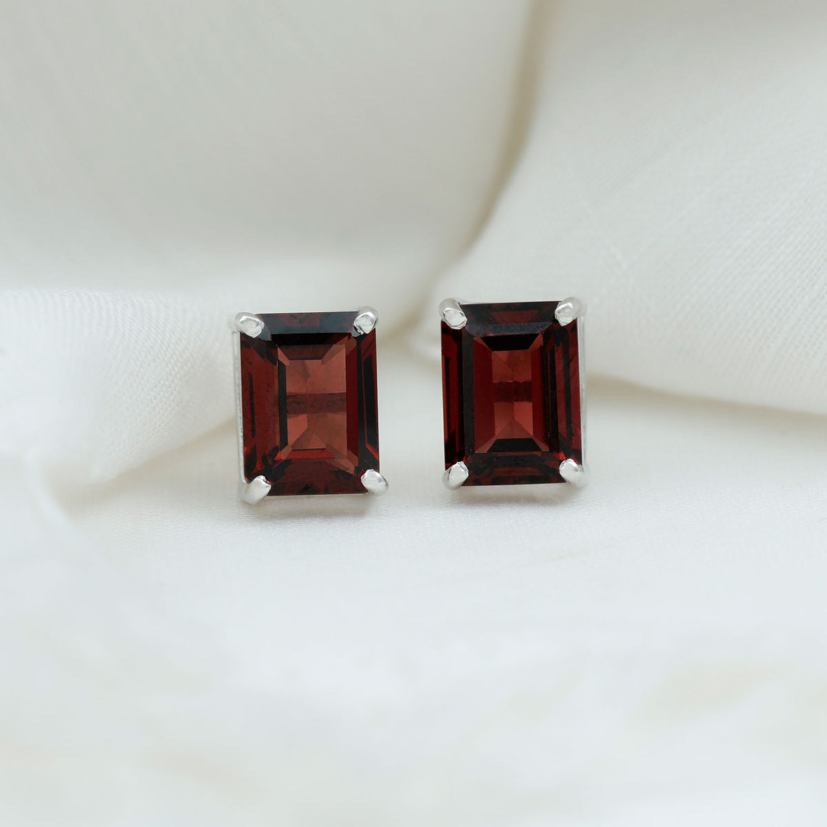 Real 4.32 Carat Emerald Cut Garnet Stud Earrings with Screw on Backs AAA - Rosec Jewels