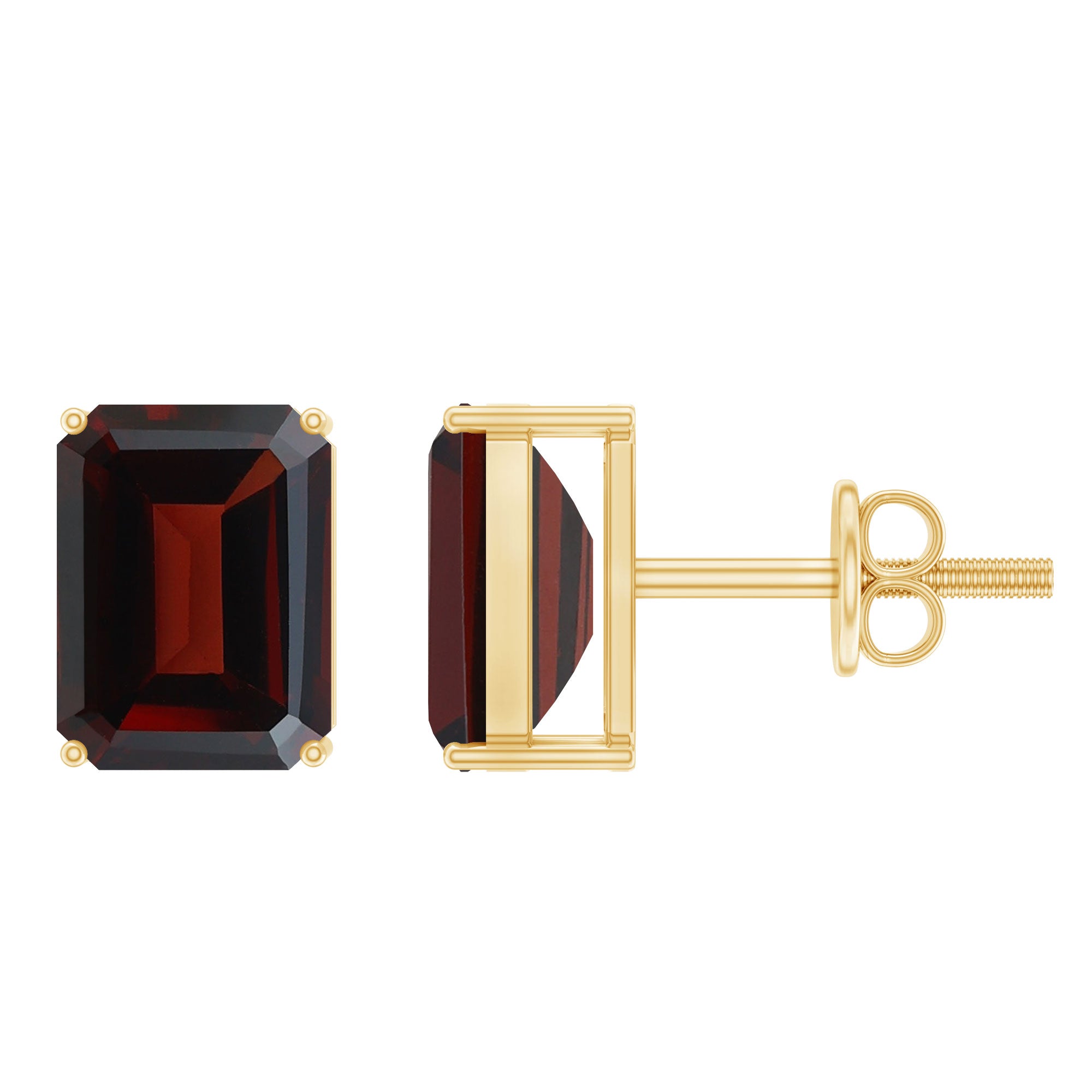 Real 4.32 Carat Emerald Cut Garnet Stud Earrings with Screw on Backs AAA - Rosec Jewels