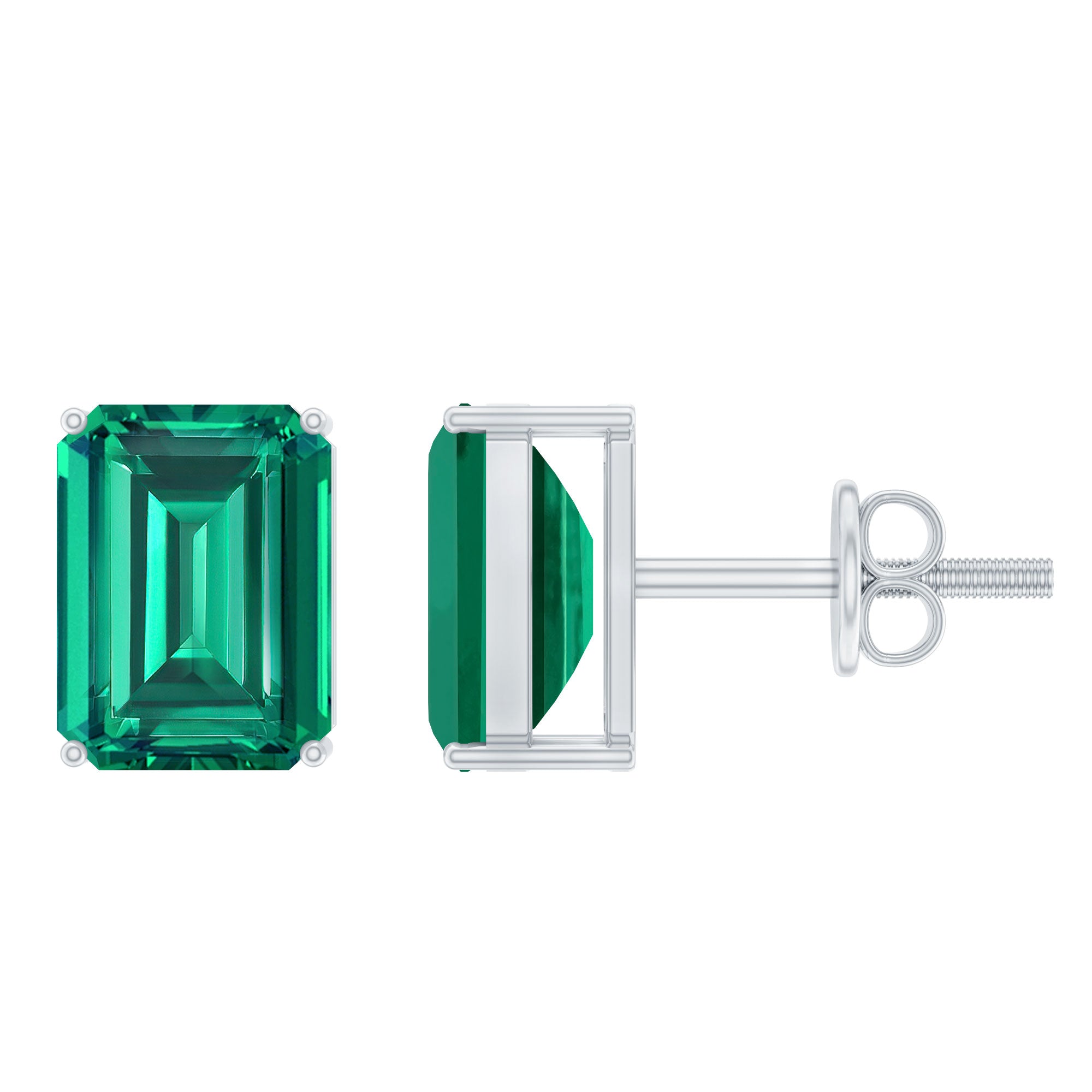 3 Carat Emerald Cut Lab Grown Emerald Solitaire Stud Earrings AAAA - Rosec Jewels