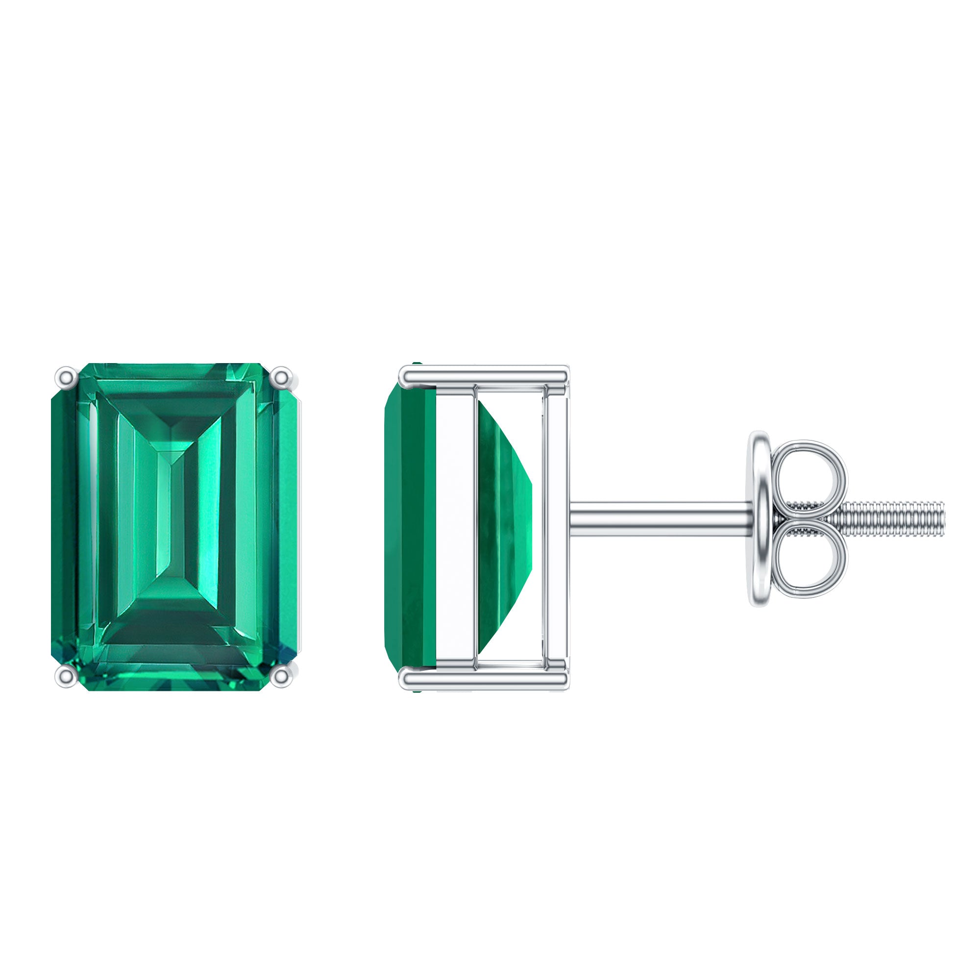 3 Carat Emerald Cut Lab Grown Emerald Solitaire Stud Earrings
