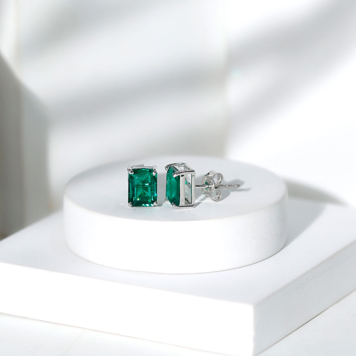 3.3 Carat Emerald Cut Lab Grown Emerald Solitaire Stud Earrings AAAA - Rosec Jewels
