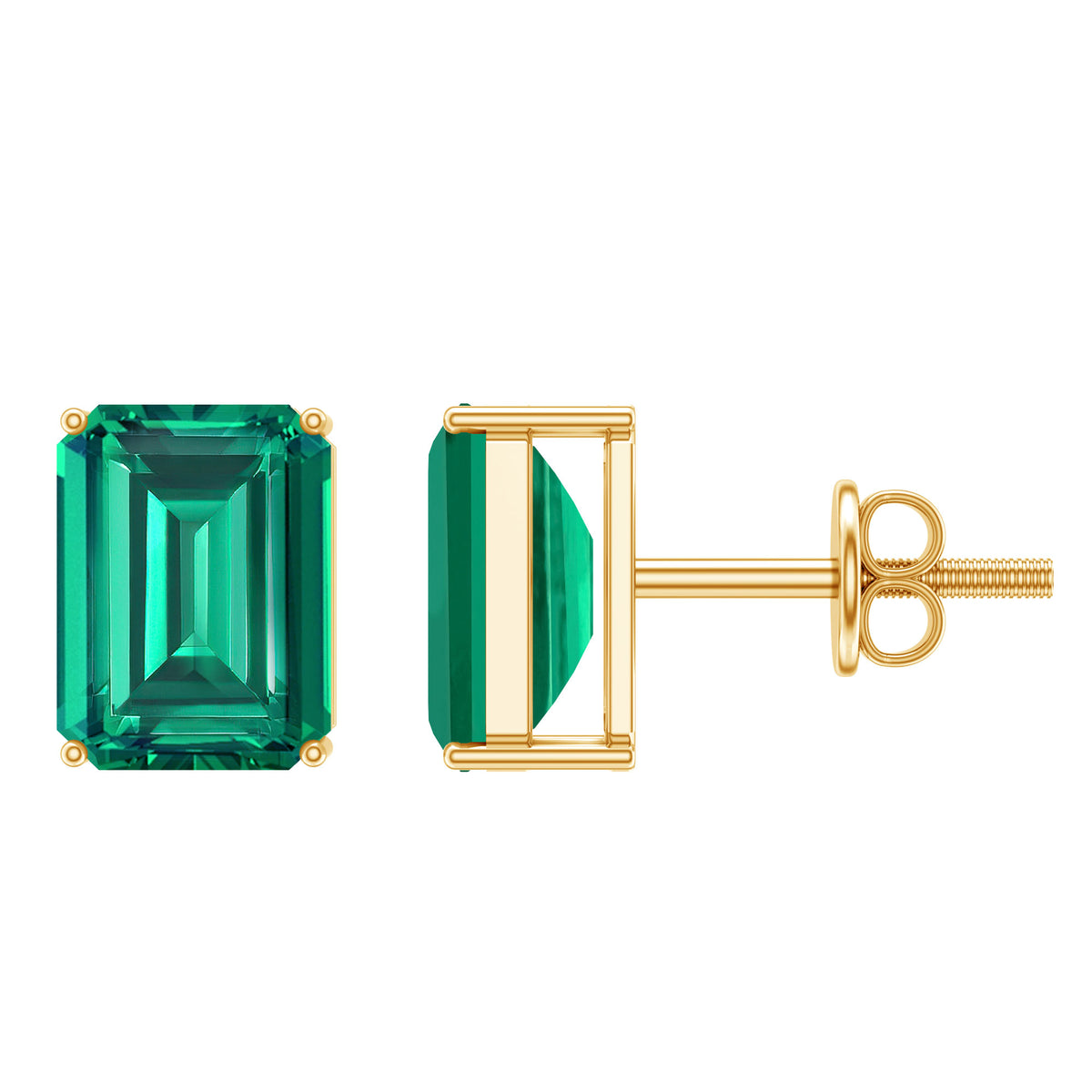 3.3 Carat Emerald Cut Lab Grown Emerald Solitaire Stud Earrings AAAA - Rosec Jewels