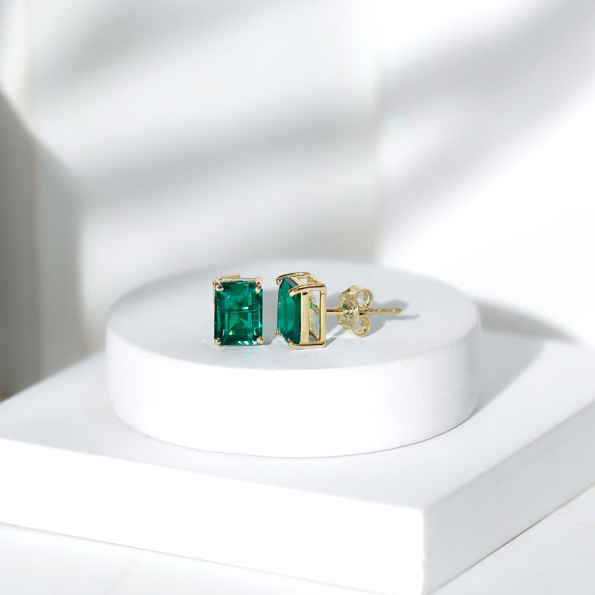 3.3 Carat Emerald Cut Lab Grown Emerald Solitaire Stud Earrings AAAA - Rosec Jewels