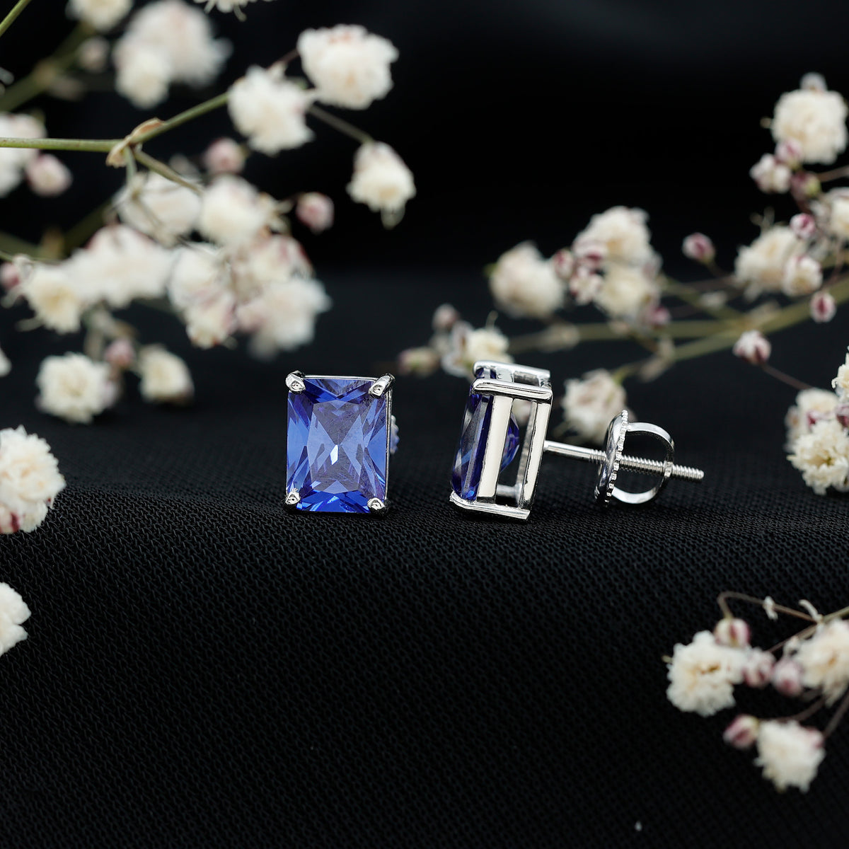 3.5 CT Emerald Cut Lab Created Blue Sapphire Big Stud Earrings AAAA - Rosec Jewels