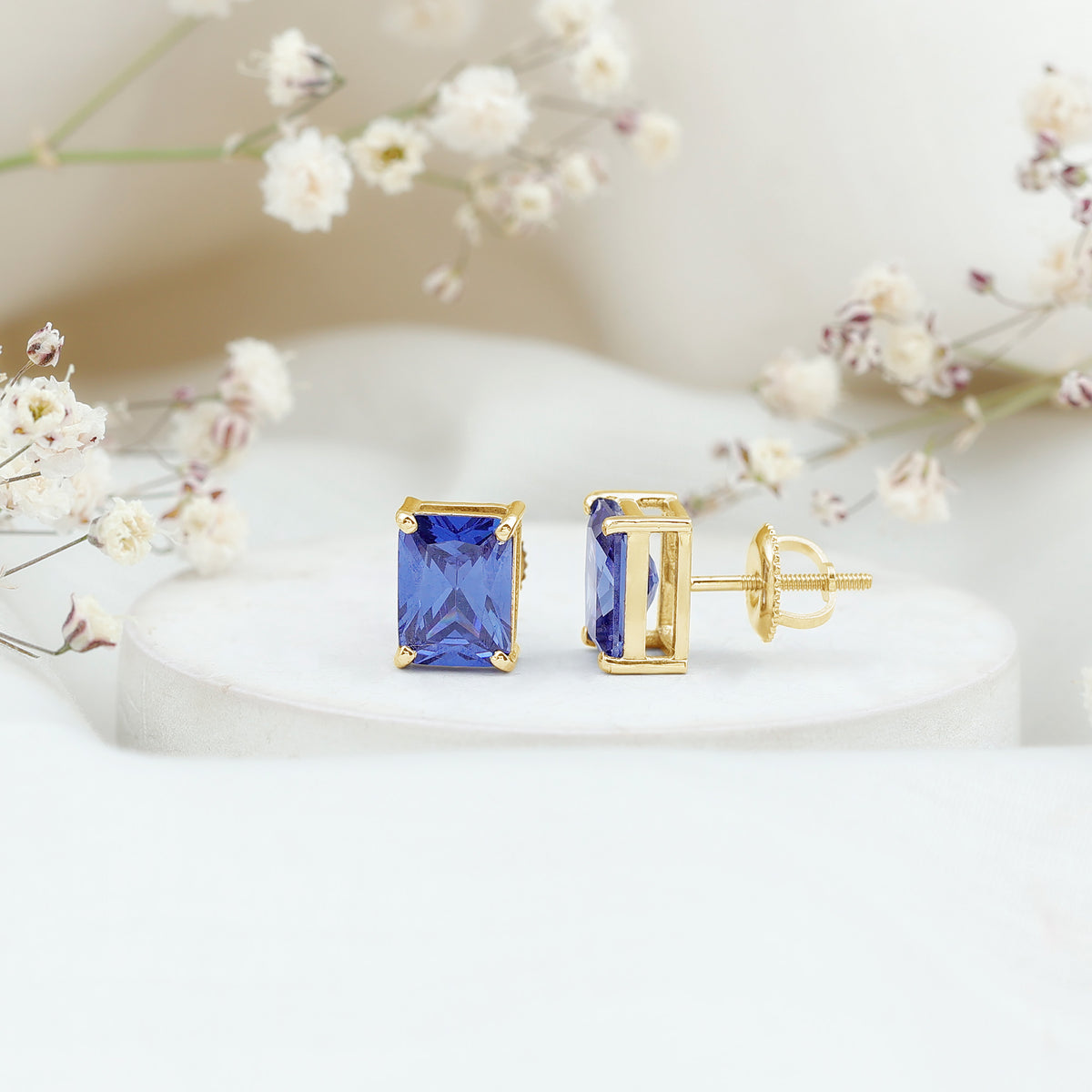 3.5 CT Emerald Cut Lab Created Blue Sapphire Big Stud Earrings AAAA - Rosec Jewels